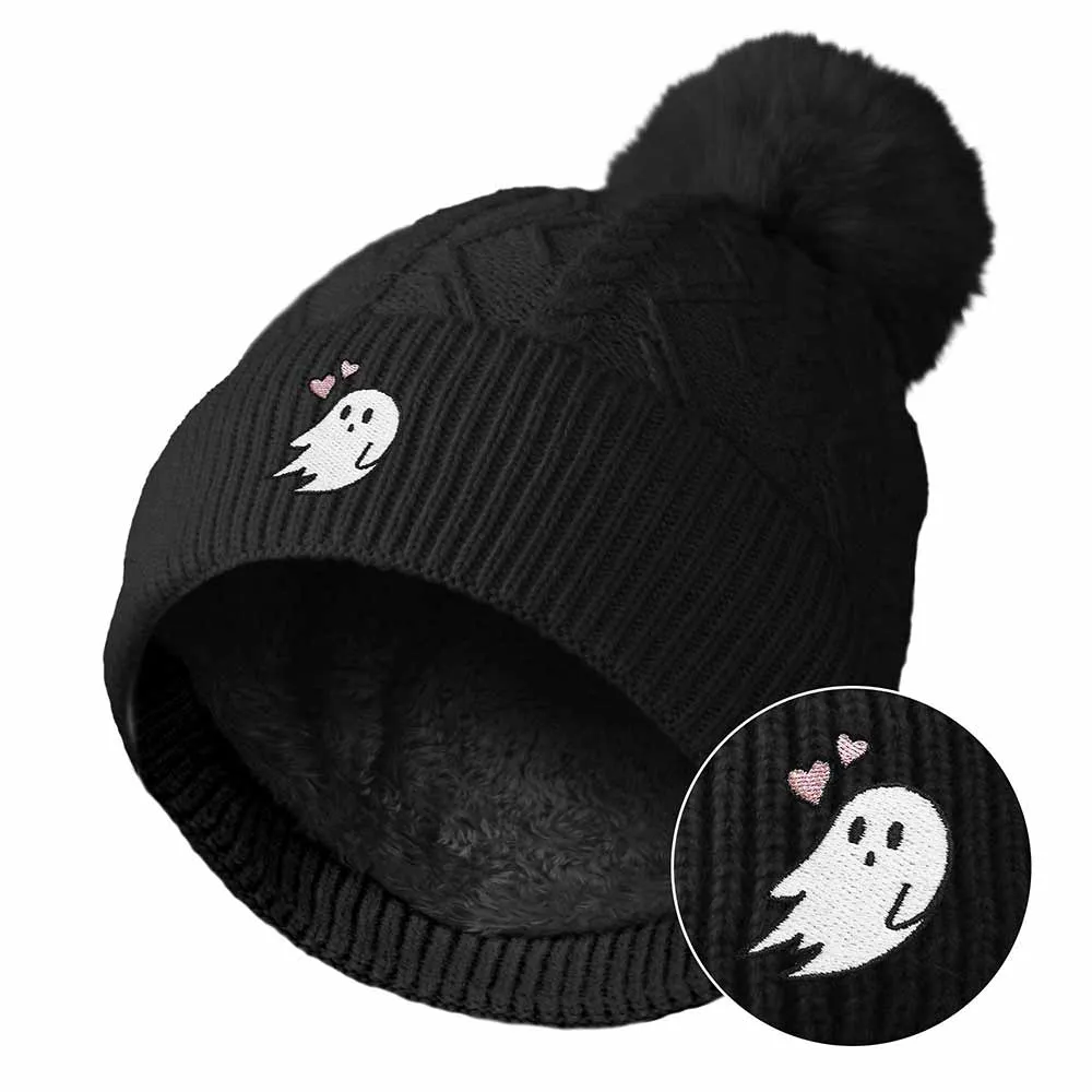 Dalix Heartly Ghost Pom Beanie