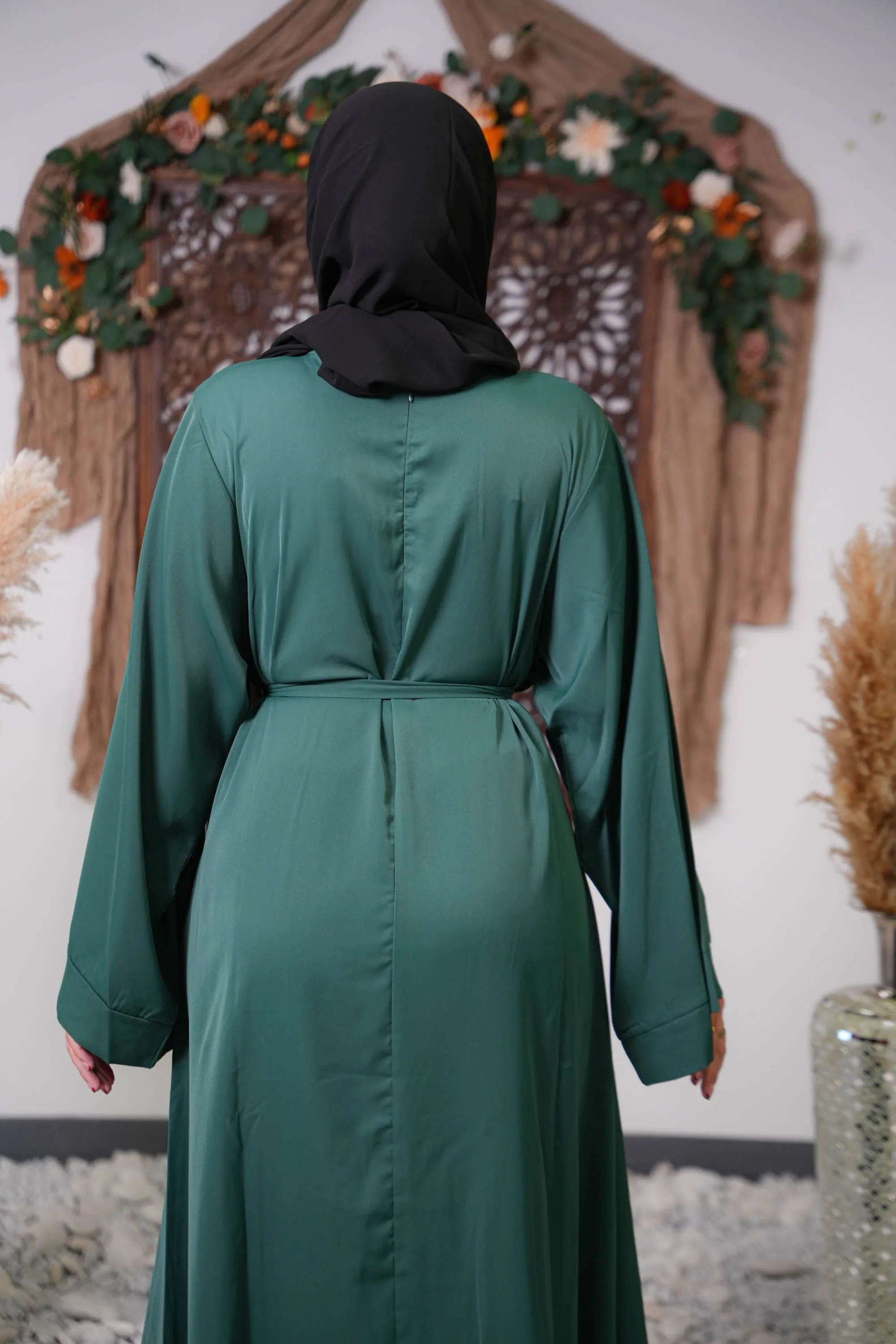 Dark Green Kimono Sleeve Abaya Maxi Dress