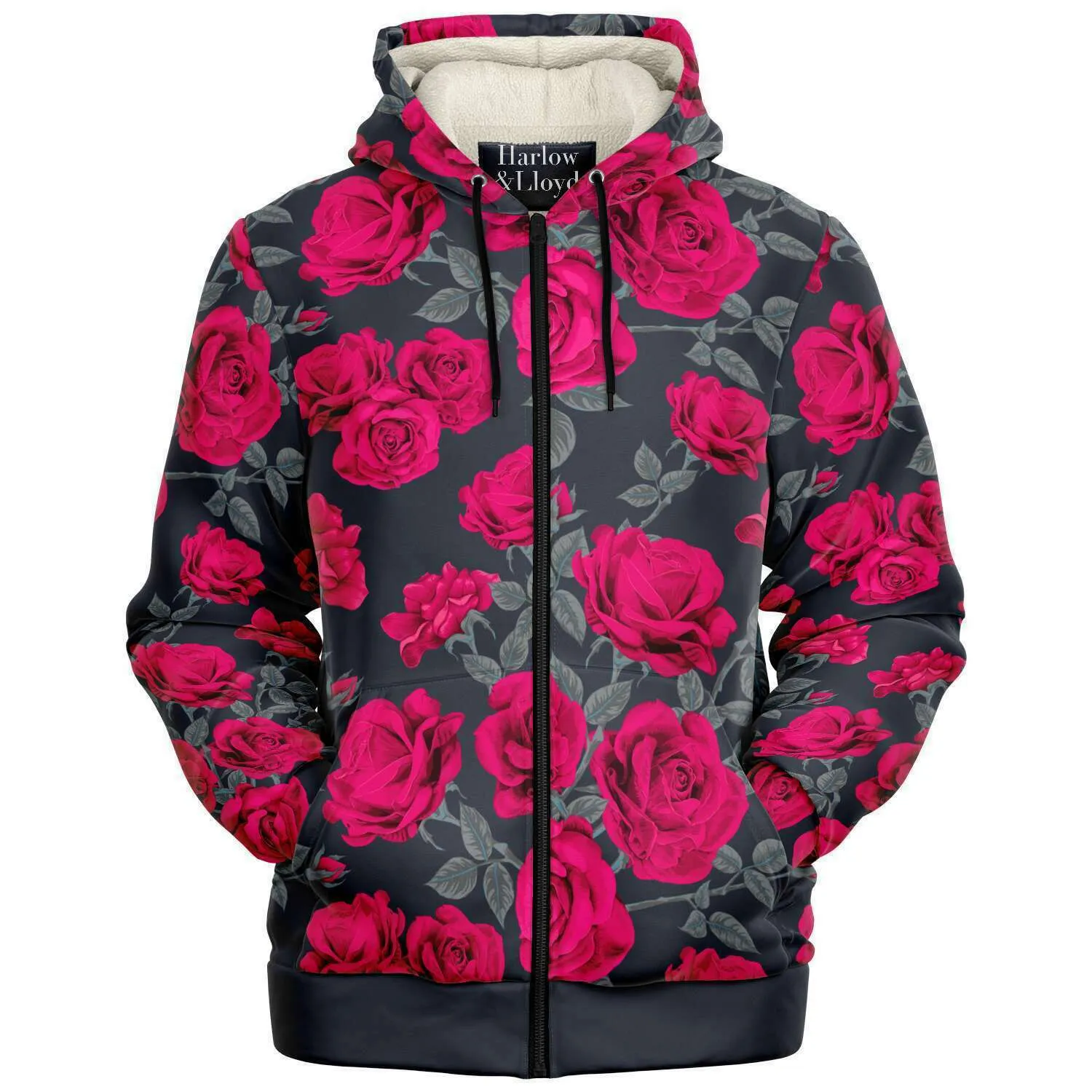 Dark Vintage Roses Unisex Fleece Zip Hoodie