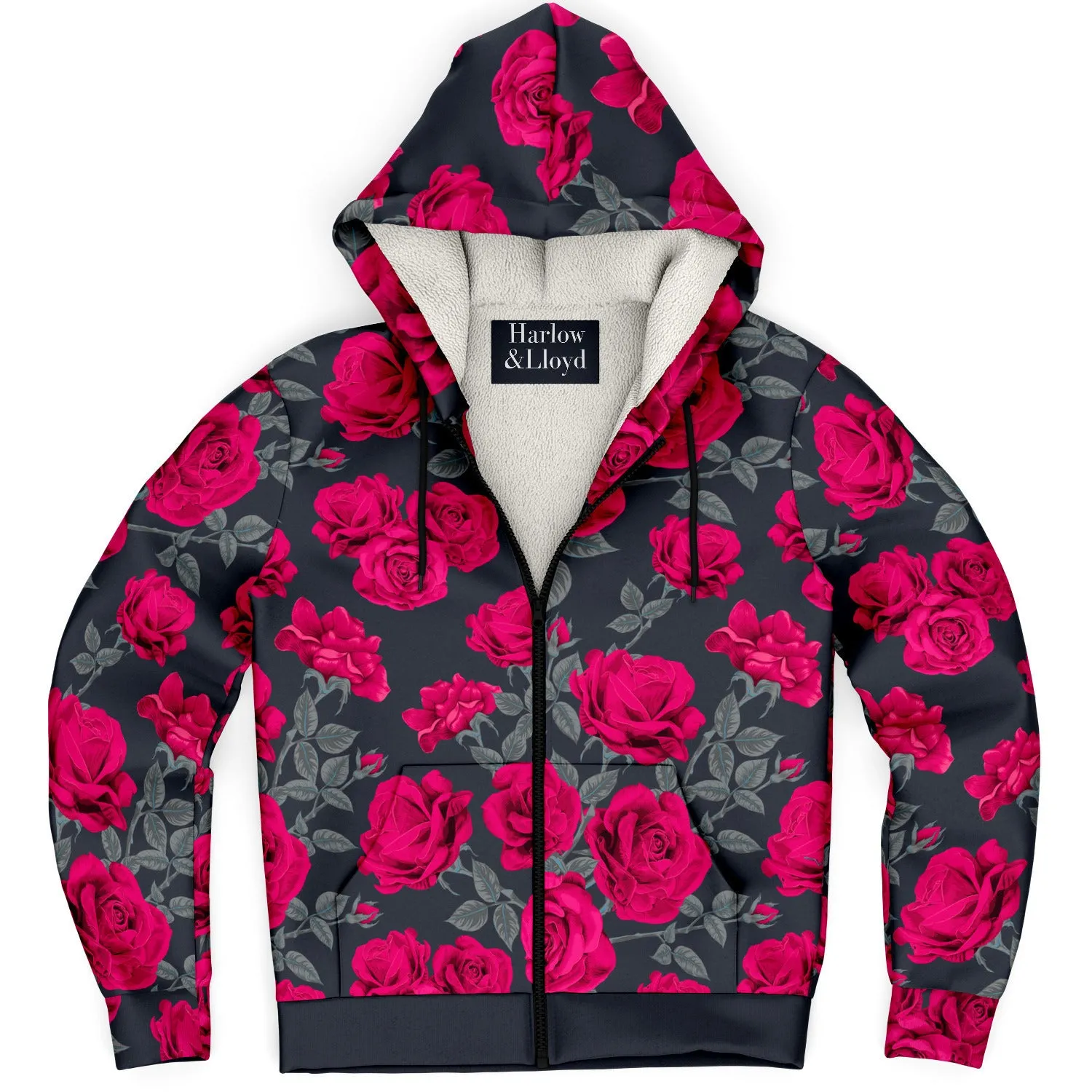 Dark Vintage Roses Unisex Fleece Zip Hoodie