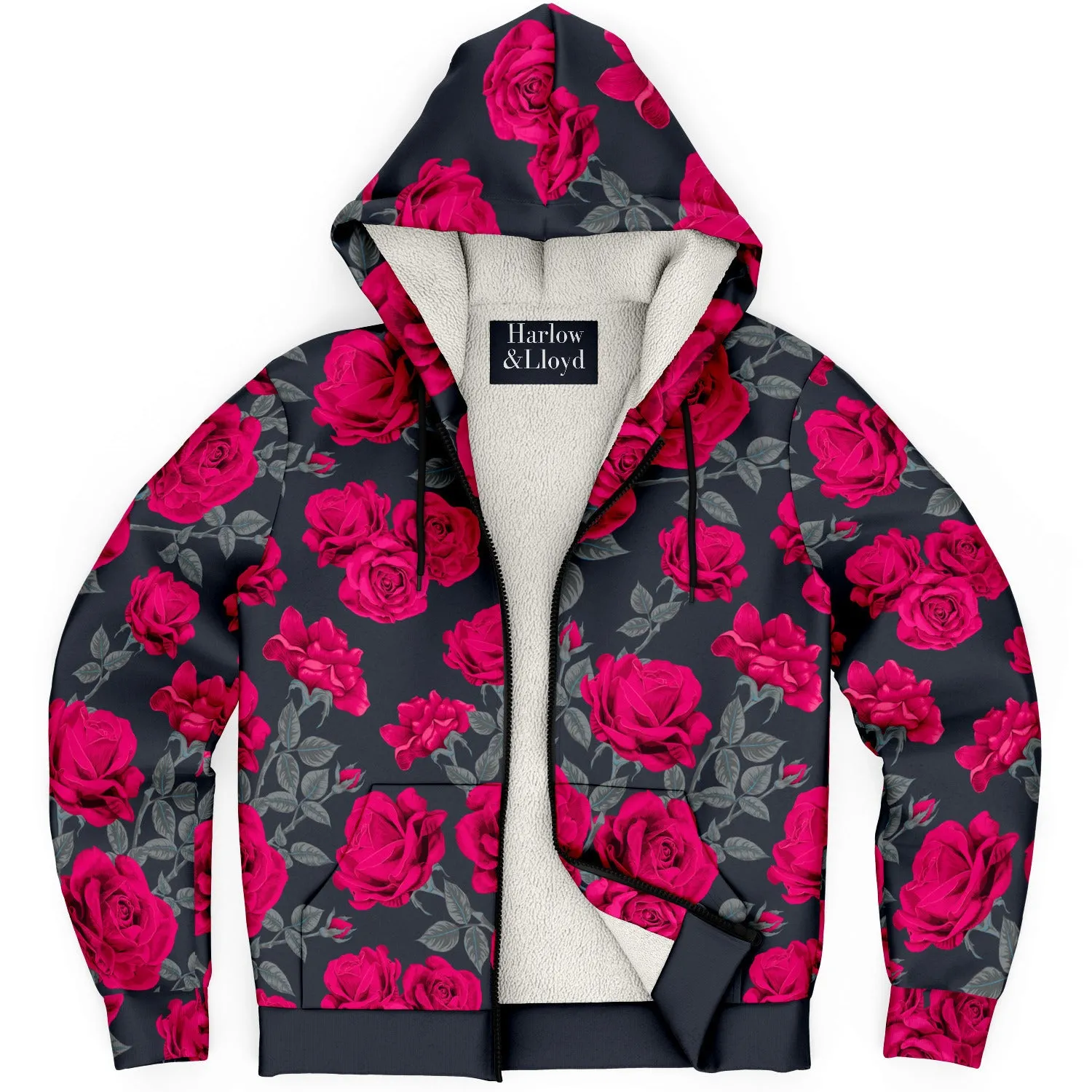 Dark Vintage Roses Unisex Fleece Zip Hoodie