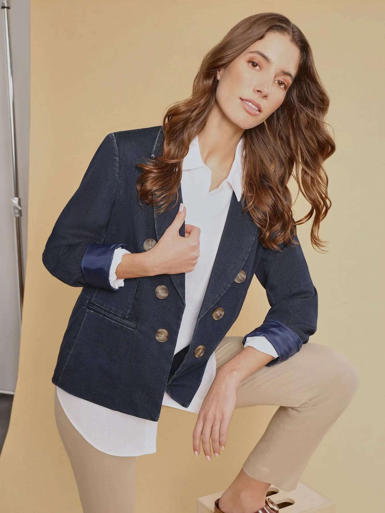 Denim Faux Double Breasted Blazer