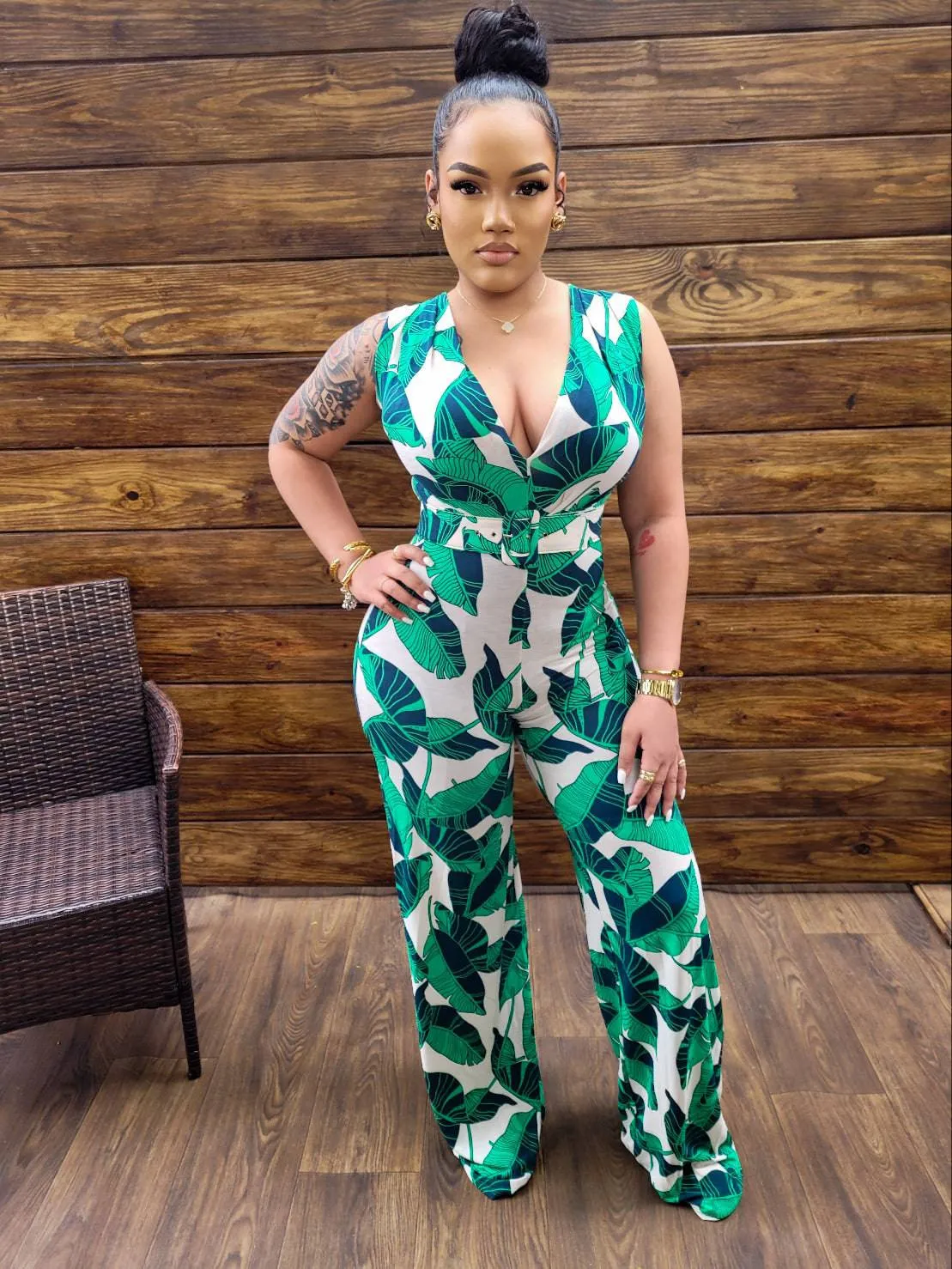 Dia Tropical Jumpsuit (Green/White)