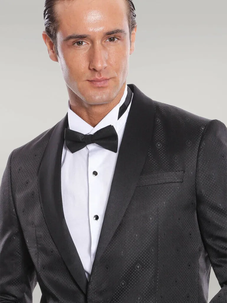 Dot Patterned Slim Fit Black Men Tuxedo Jacket - Wessi