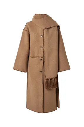 Draped Fringed Wool-Blend Bouclé Coat