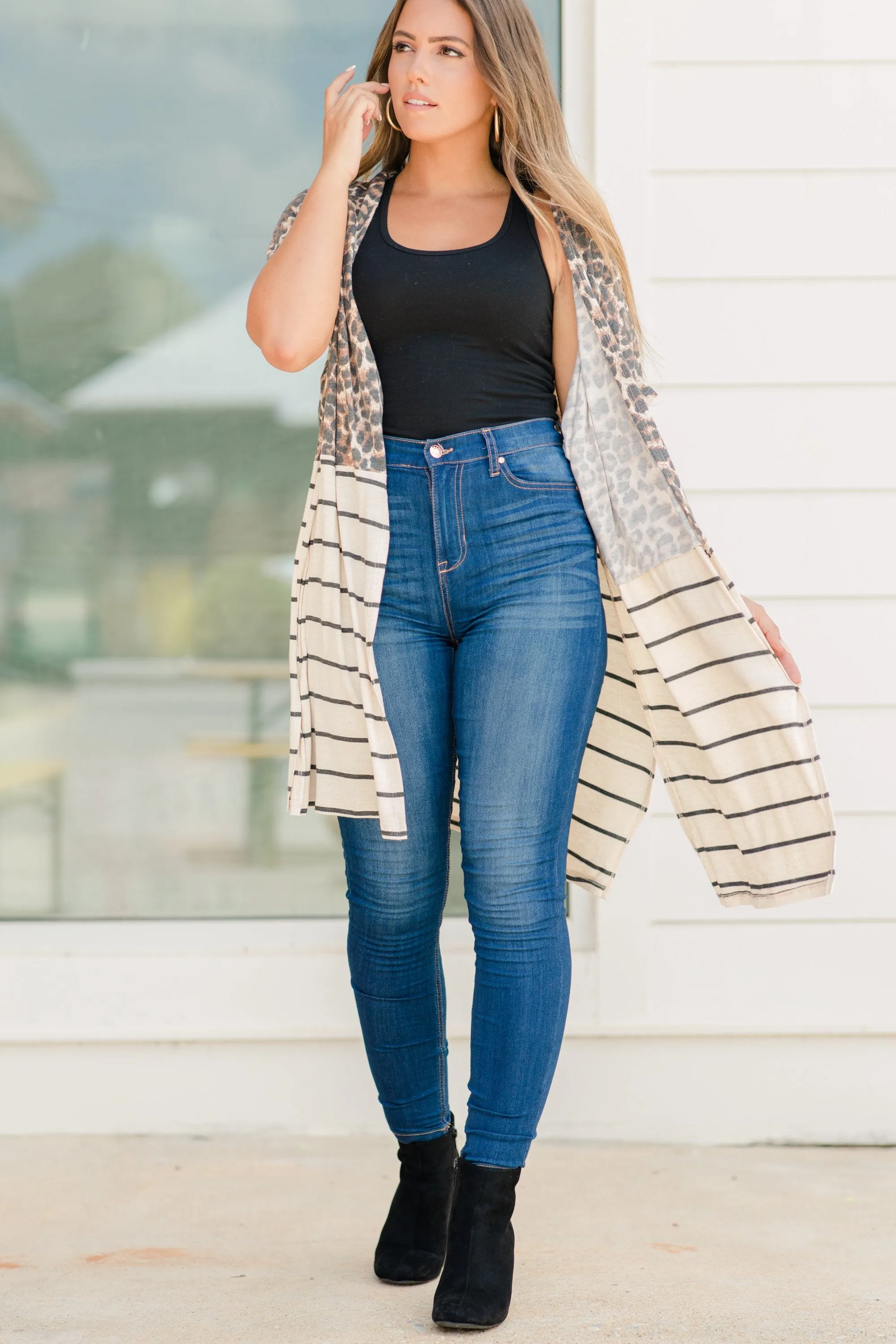 Easy On The Eyes Oatmeal Brown Leopard Kimono