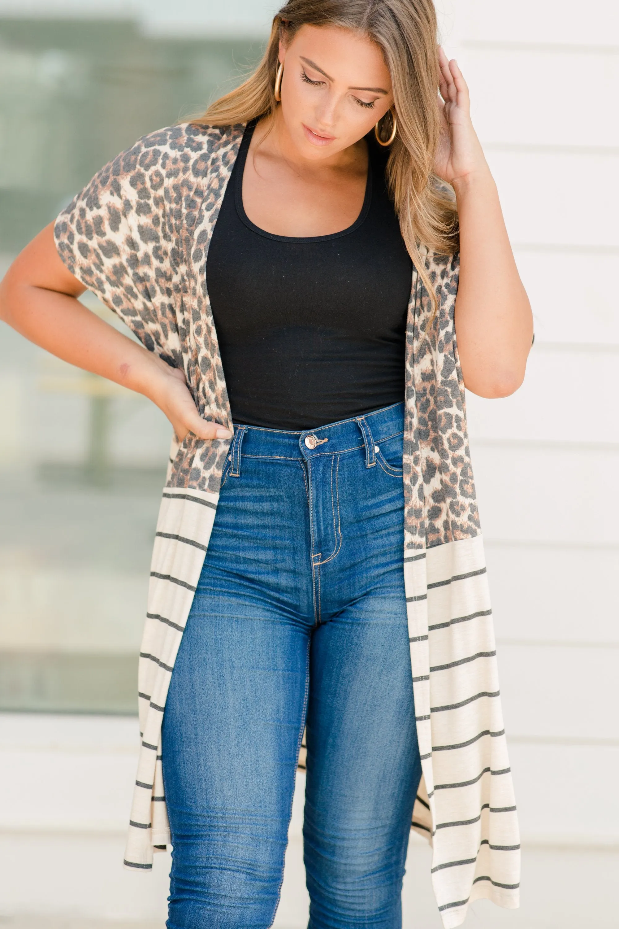 Easy On The Eyes Oatmeal Brown Leopard Kimono