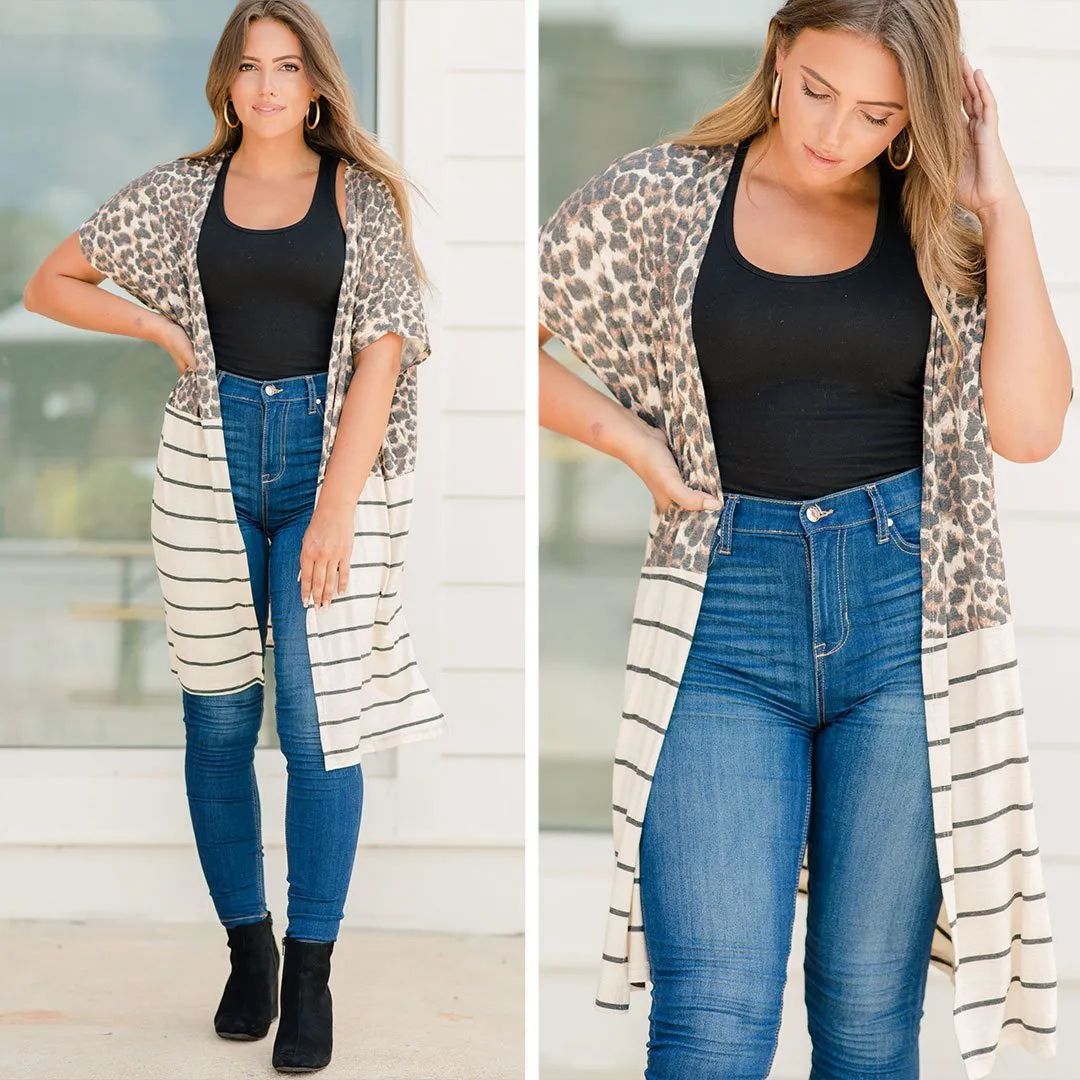 Easy On The Eyes Oatmeal Brown Leopard Kimono