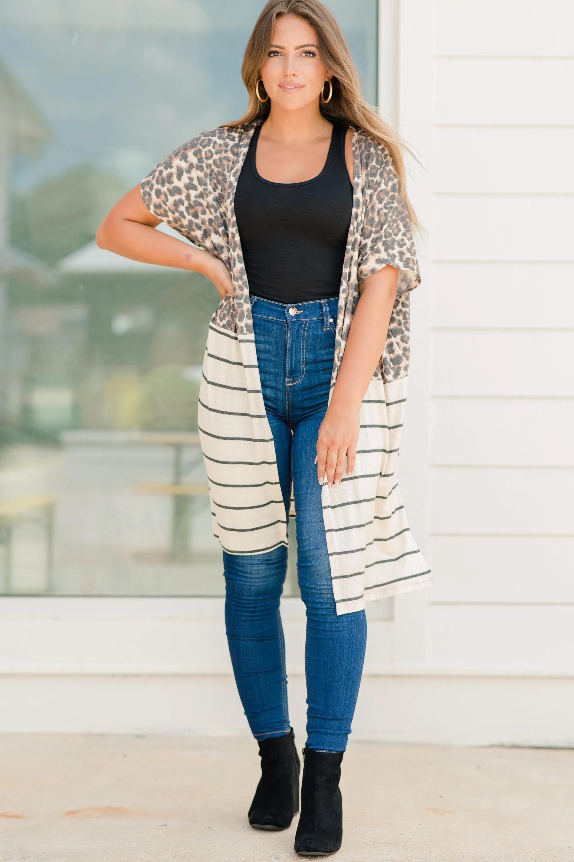 Easy On The Eyes Oatmeal Brown Leopard Kimono