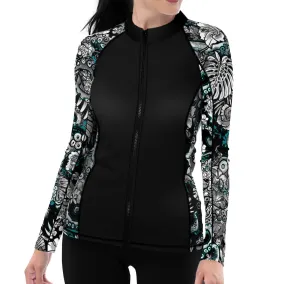 Eco-friendly Full Zip Up Electric Blue Octofloral Rash Guard