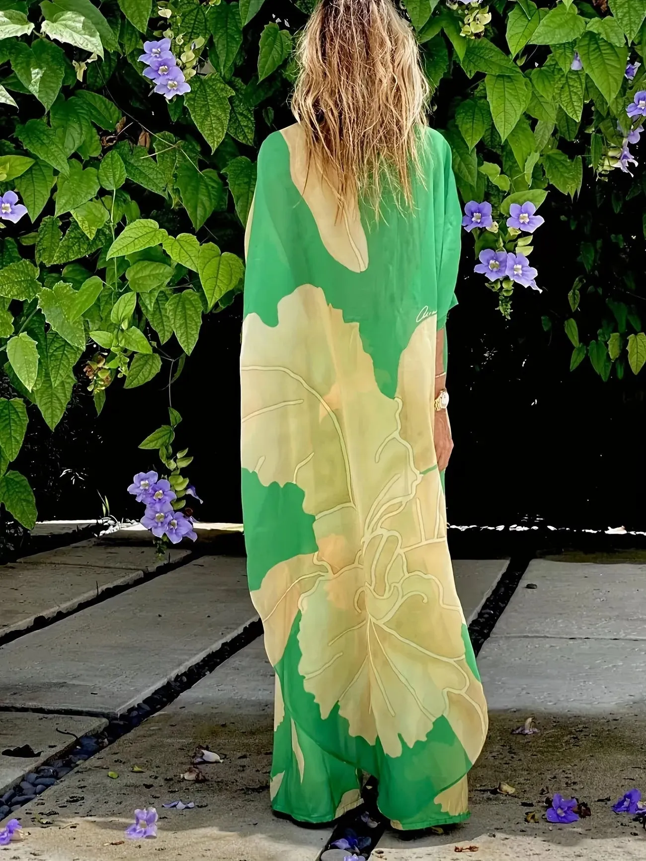 Exotic Green & Gold Kimono Duster and Pants Set