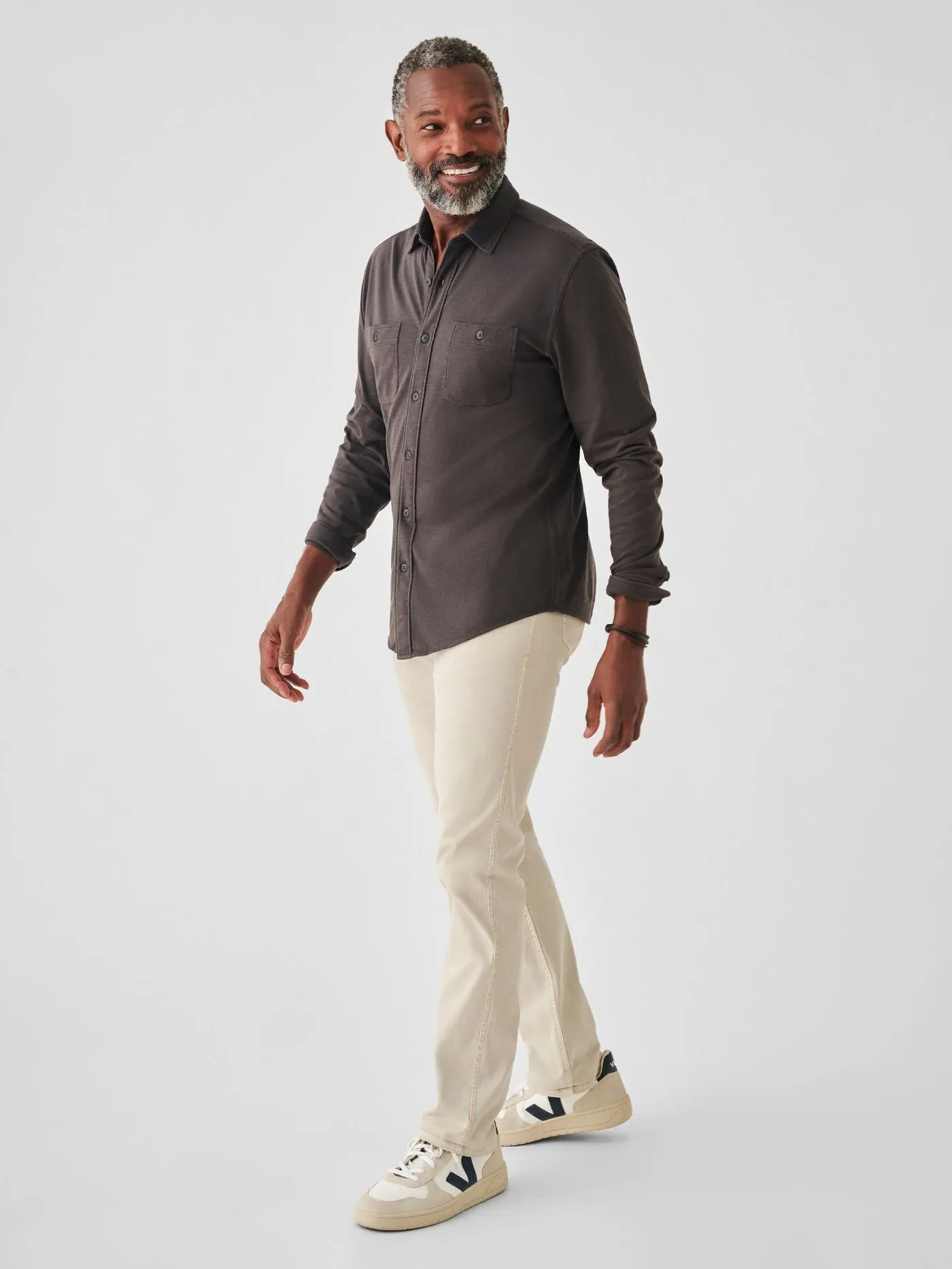 Faherty Knit Seasons Shirt Double Pocket in Washed Black