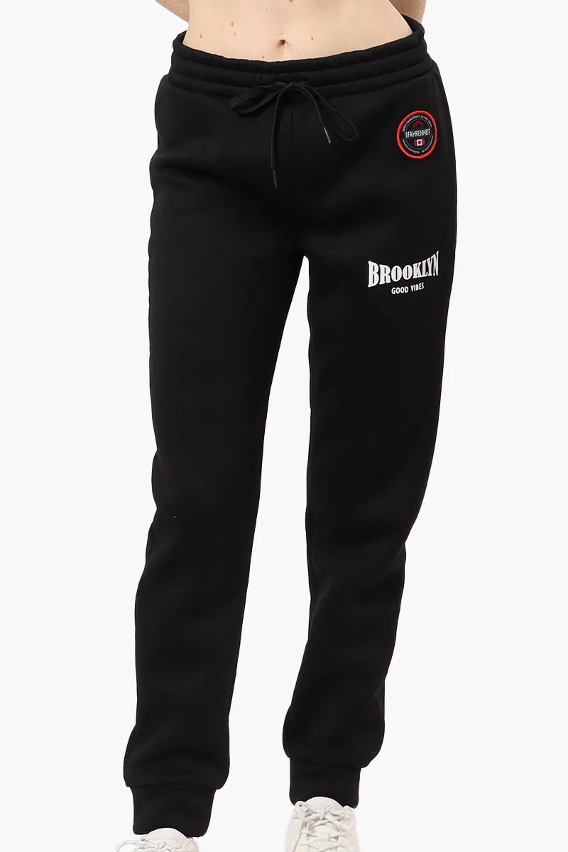 Fahrenheit Tie Waist Brooklyn Print Joggers - Black