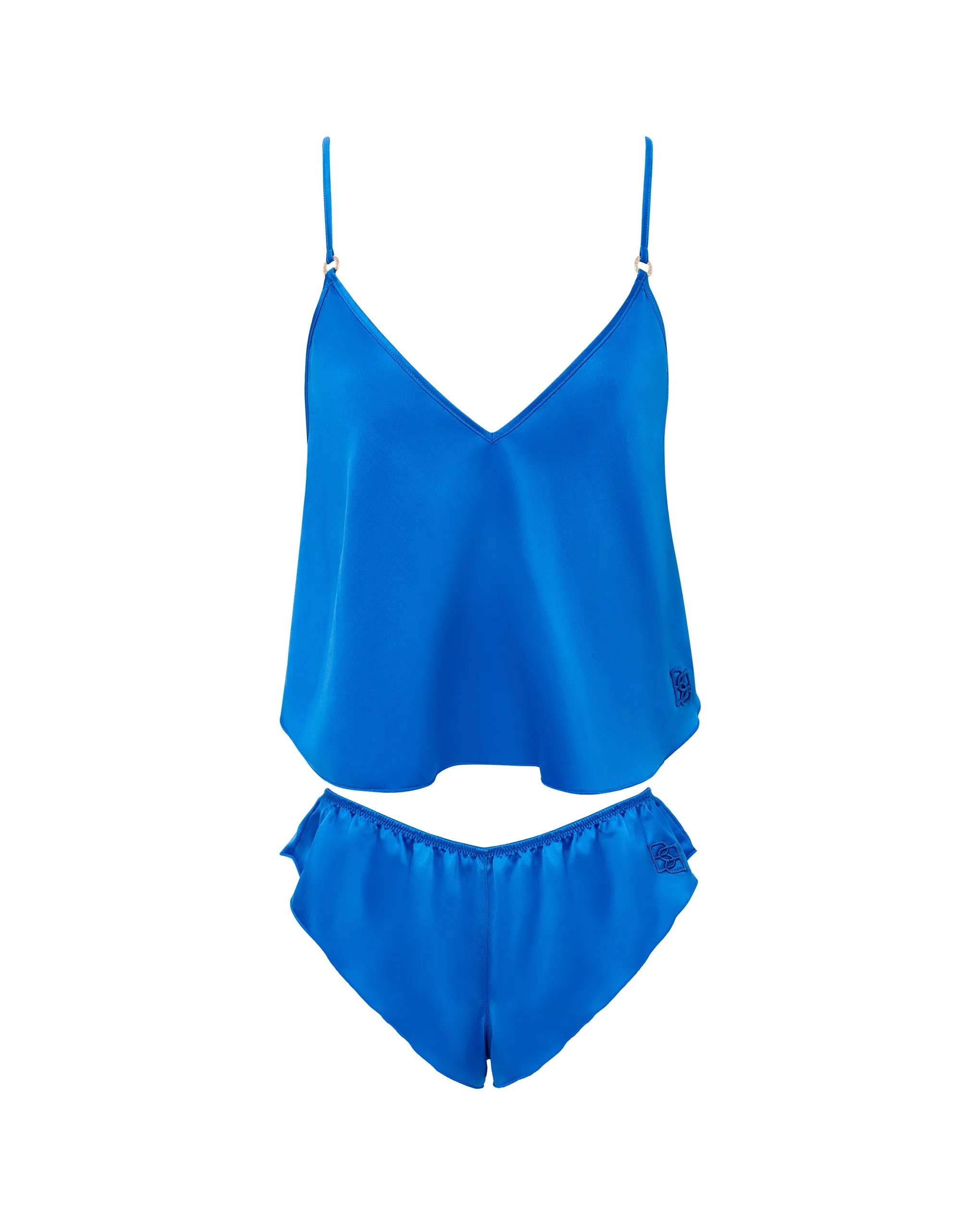 Faye Luxury Satin Cami Top and Short Set Egyptian Blue