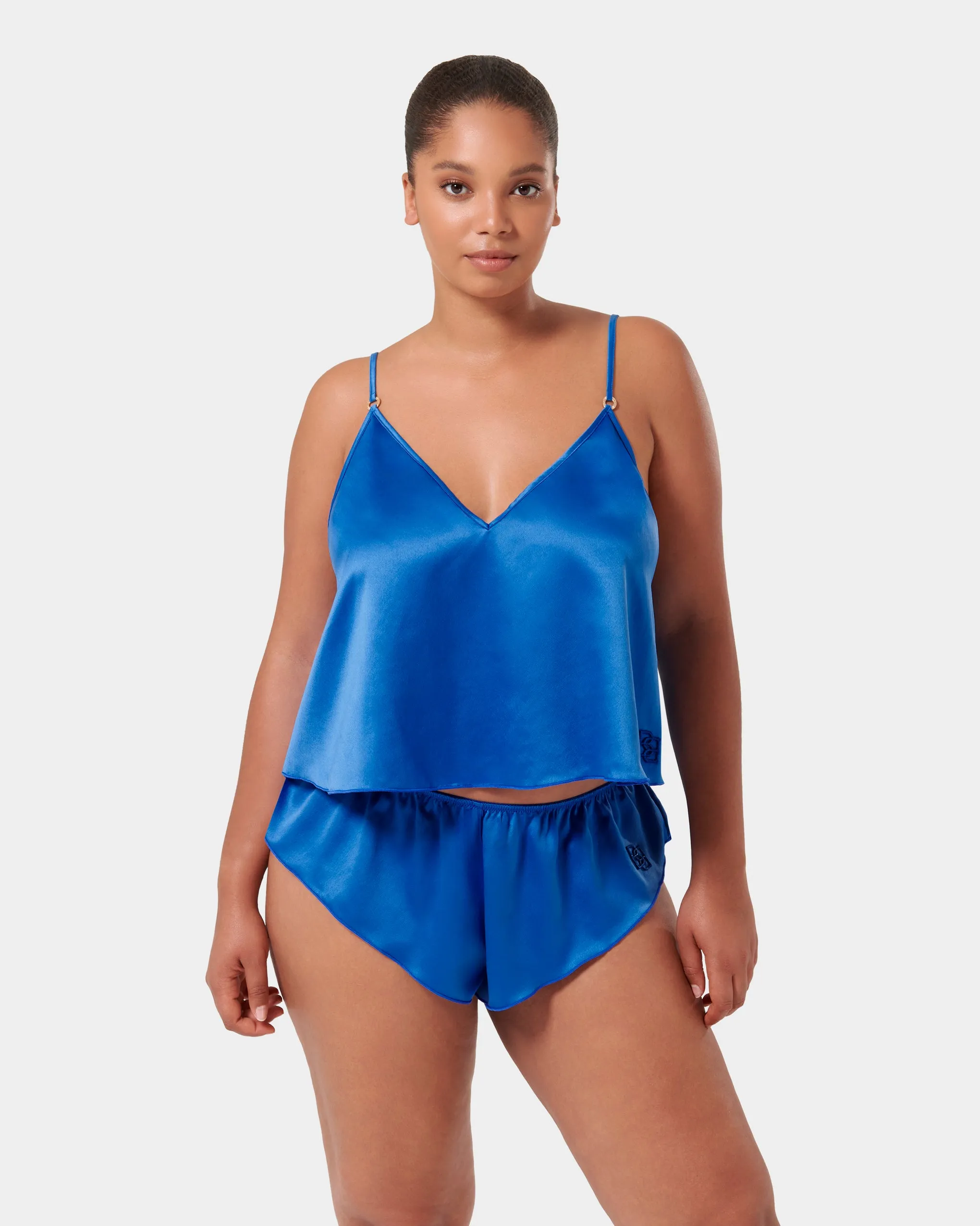 Faye Luxury Satin Cami Top and Short Set Egyptian Blue