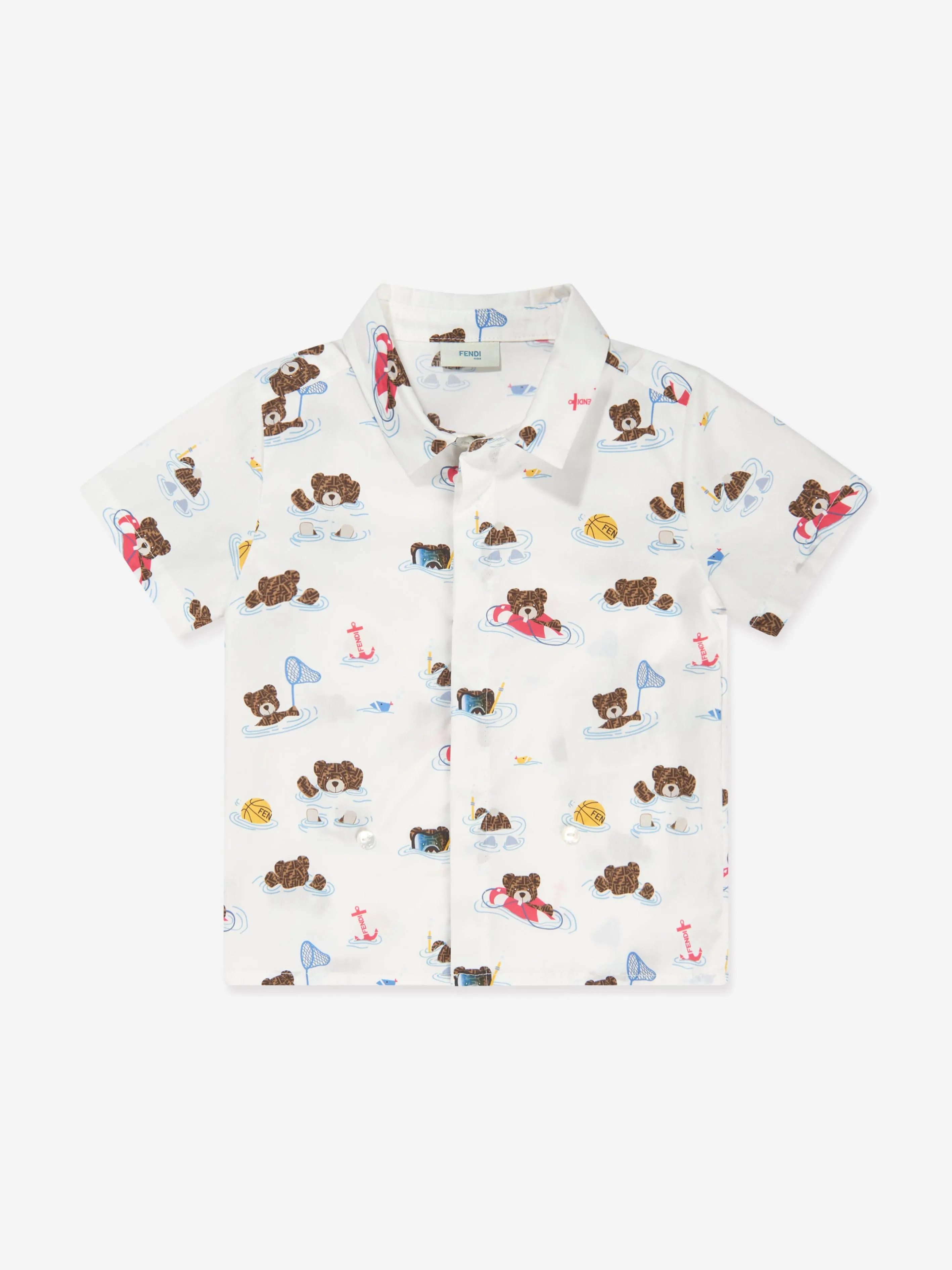 Fendi Baby Boys Bear Beach Party Romper in Multicolour