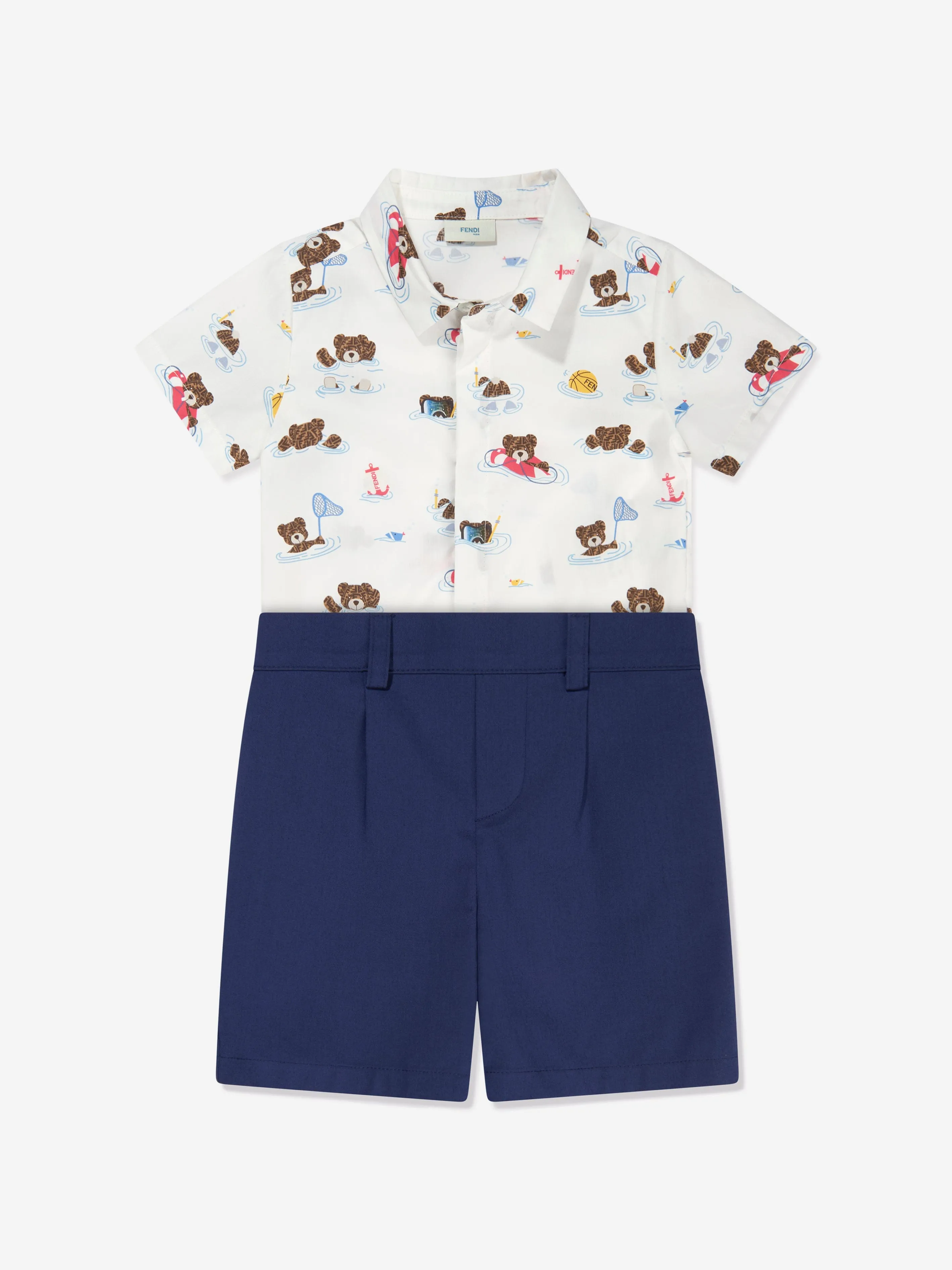 Fendi Baby Boys Bear Beach Party Romper in Multicolour