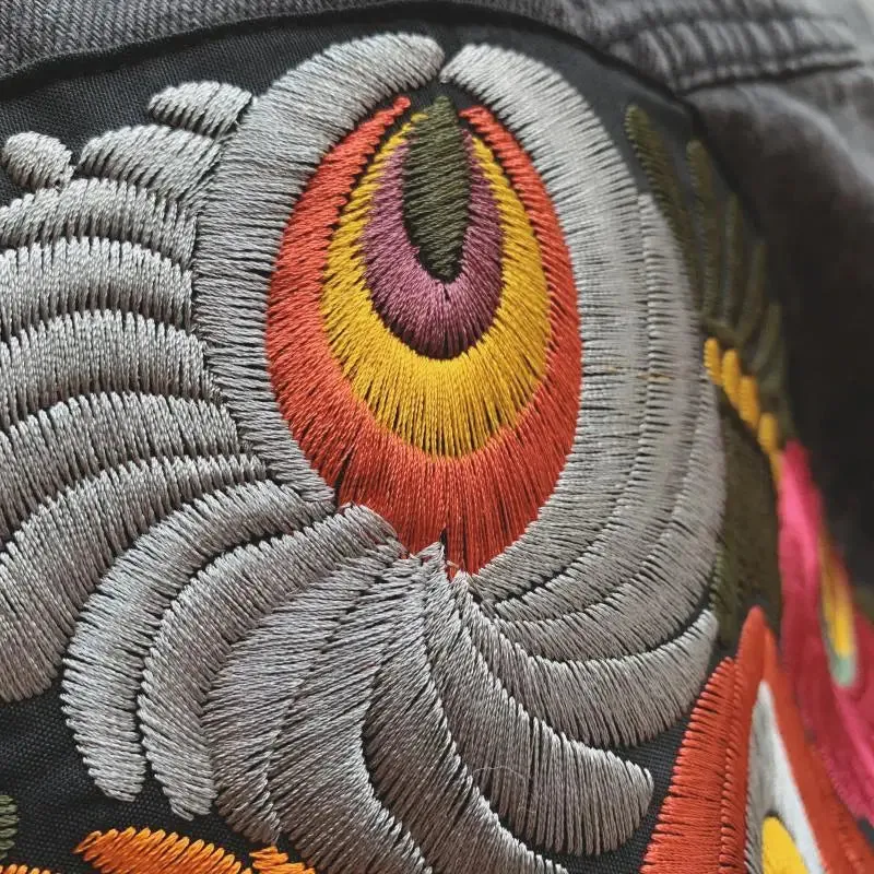 Floral Embroidered Patch on Back Denim Oversized Jacket