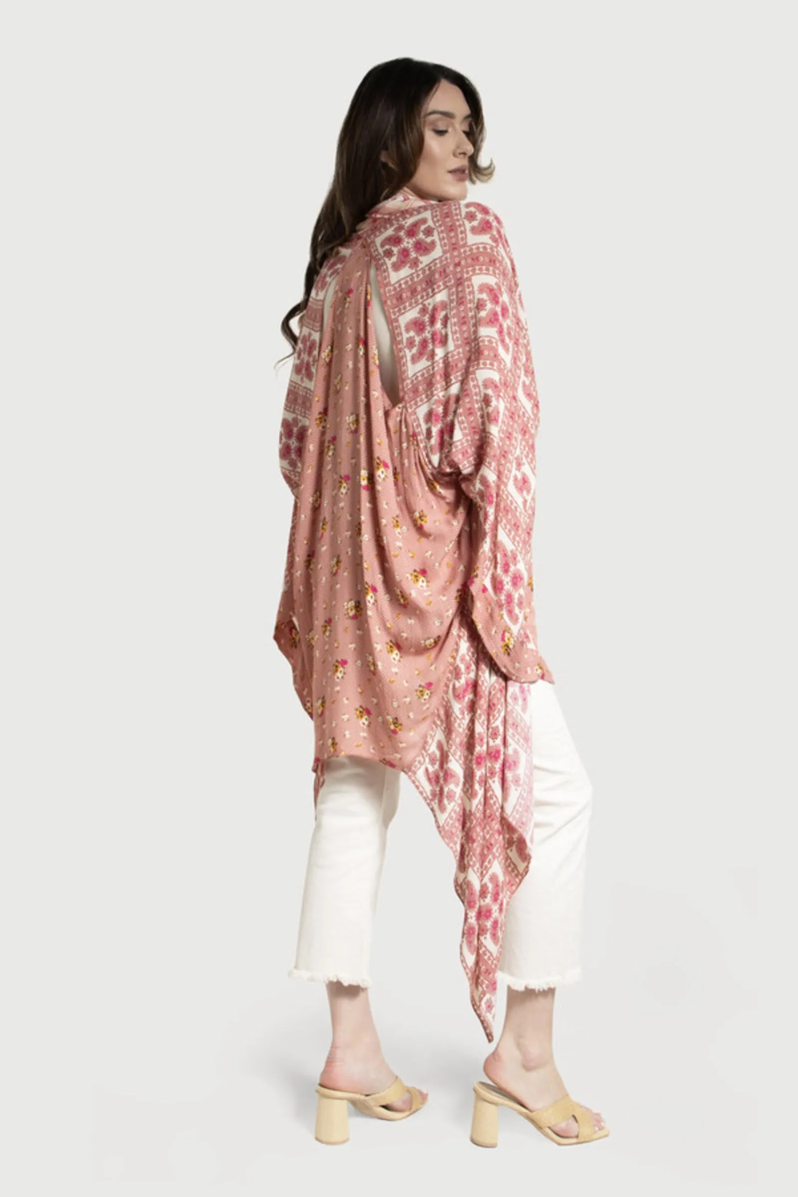 Floral Paisley Patchwork Cut-Out Kimono