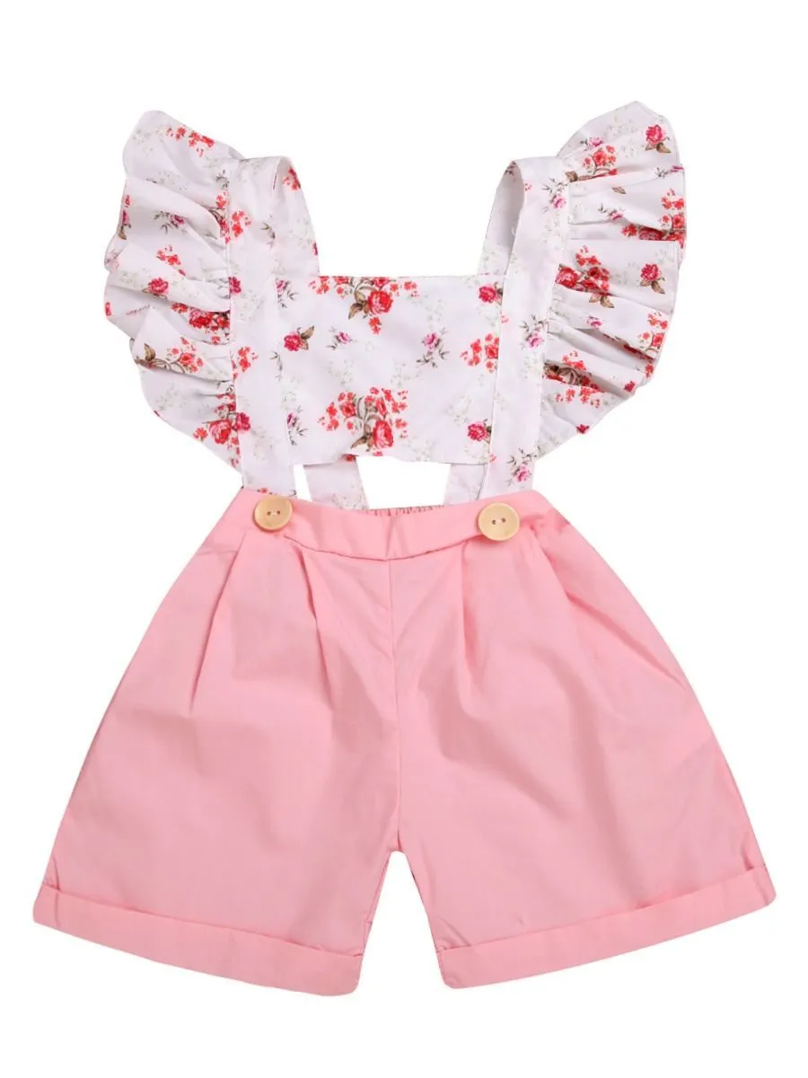 Flutter Sleeve Flower Baby Toddler Kids Jumpsuit 100% Cotton