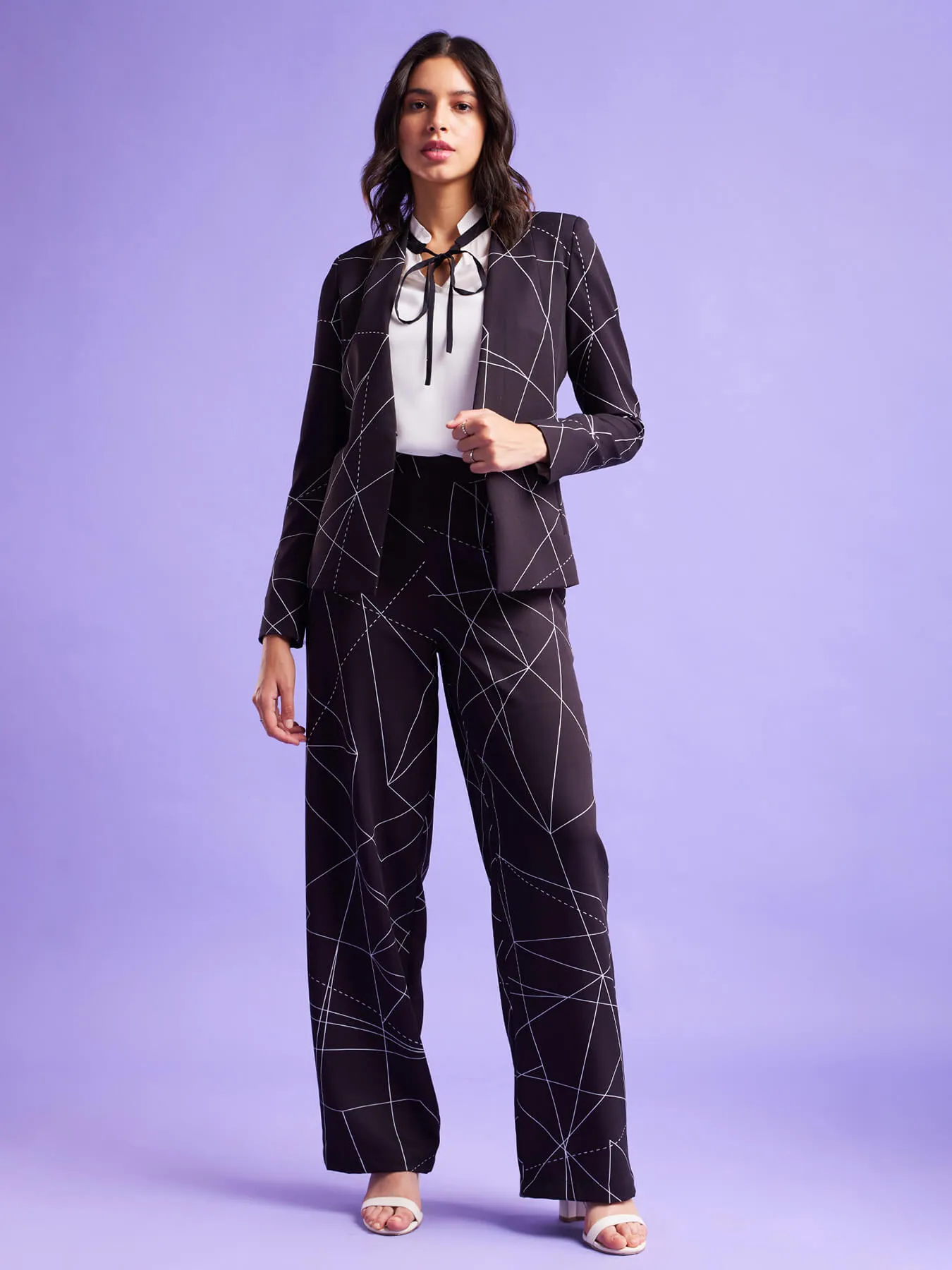 Geometric Print Blazer And Trouser Co-ord - Black