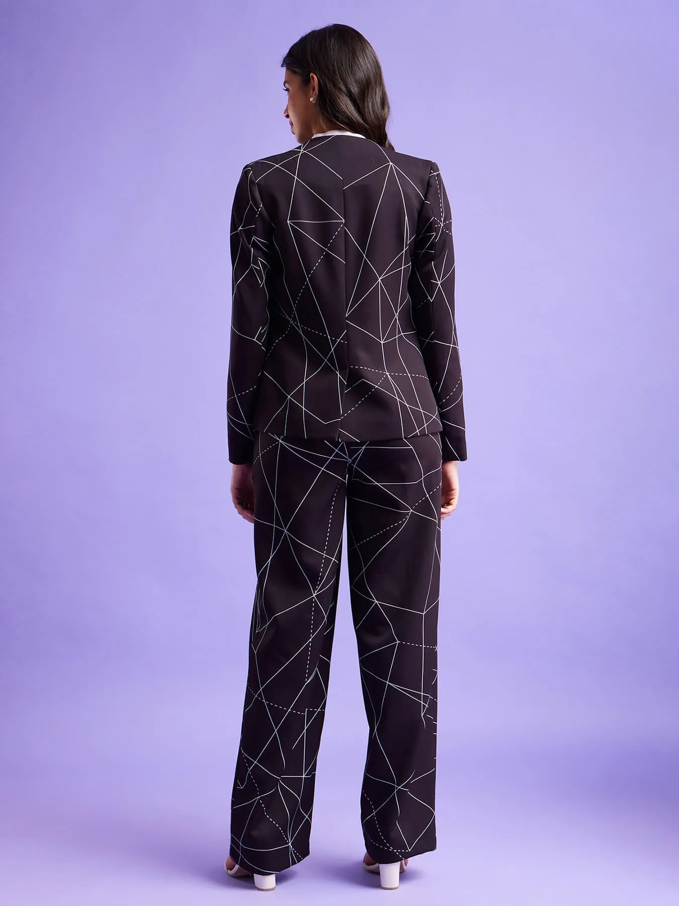 Geometric Print Blazer And Trouser Co-ord - Black