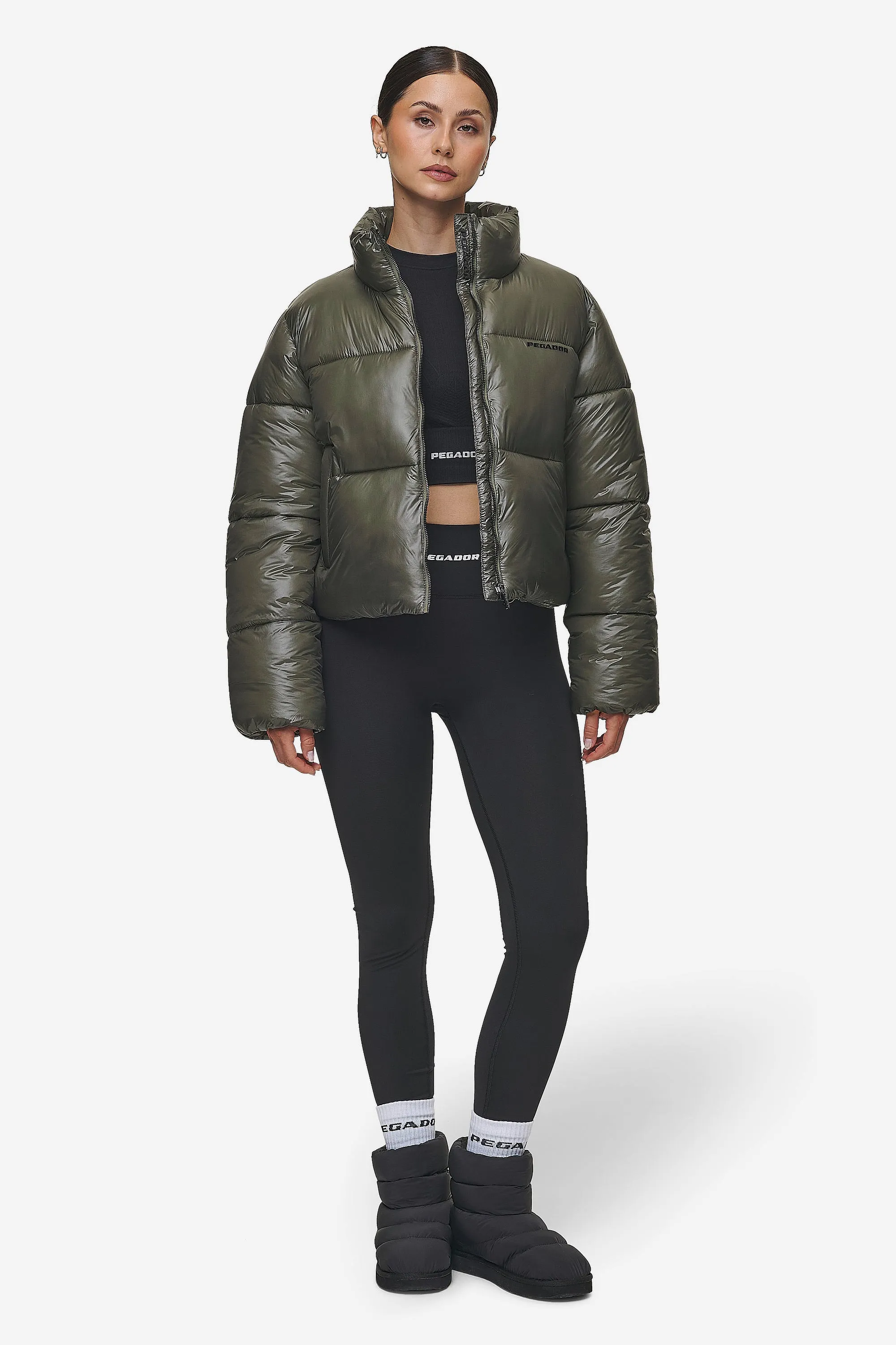 Georgia Light Glossy Puffer Jacket Mud Olive