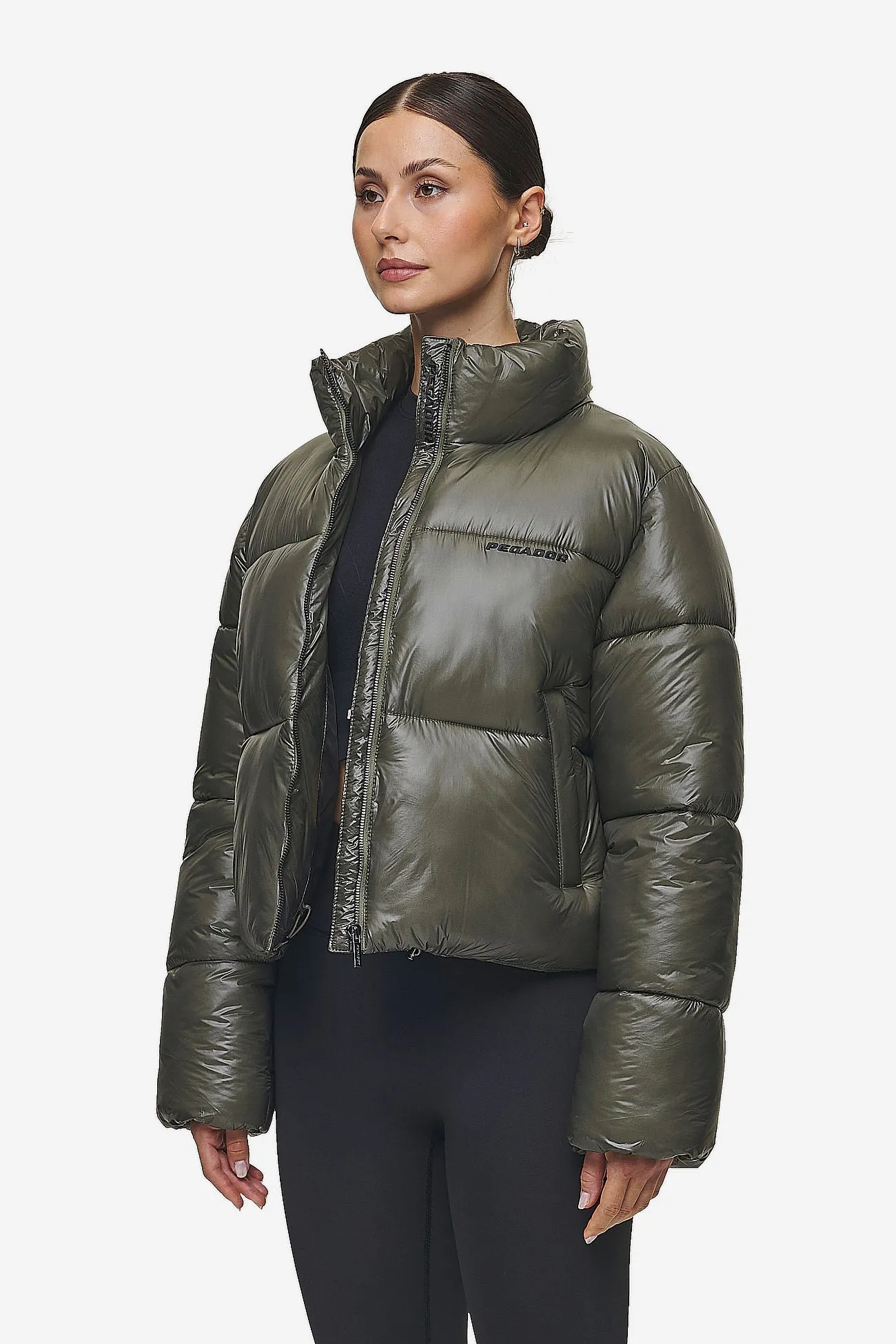 Georgia Light Glossy Puffer Jacket Mud Olive