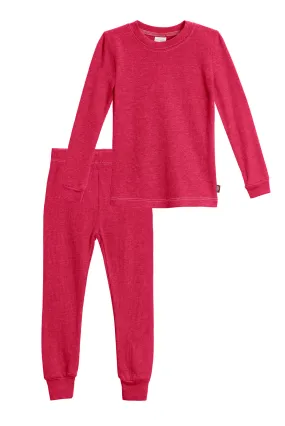 Girls Soft & Cozy Thermal 2-Piece Long Johns | Candy Apple w- Light Pink Stitch