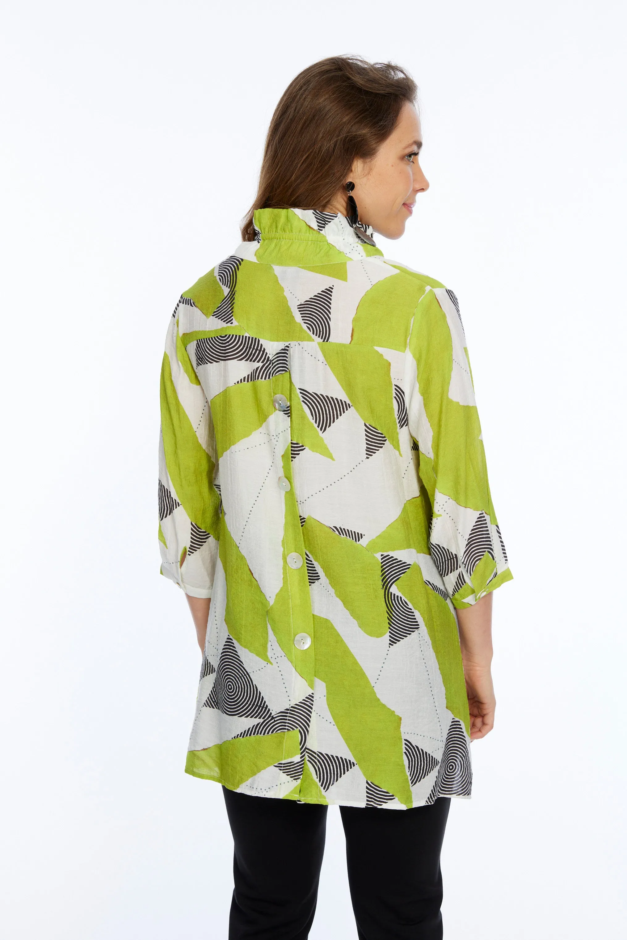 Green Abstract  Wire Collar Tunic Top | Dora LIOR