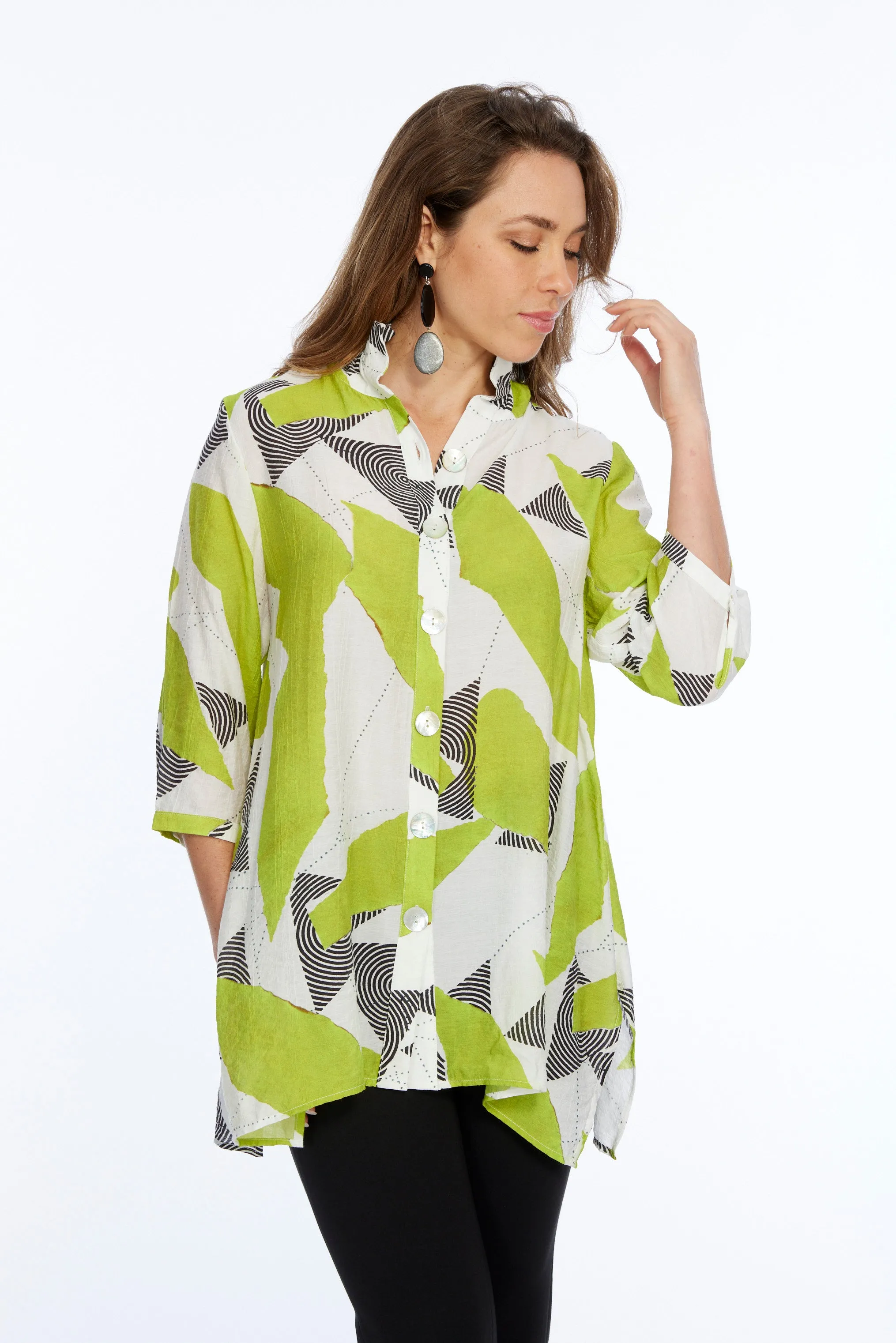 Green Abstract  Wire Collar Tunic Top | Dora LIOR