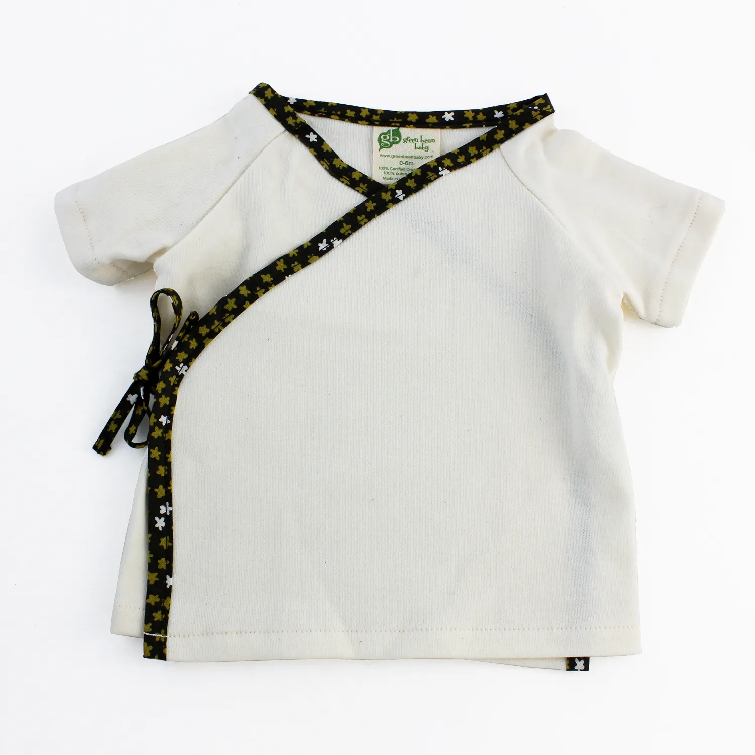 Green Bean Baby Organic Kimono Shirt with Earth Leaves Trim