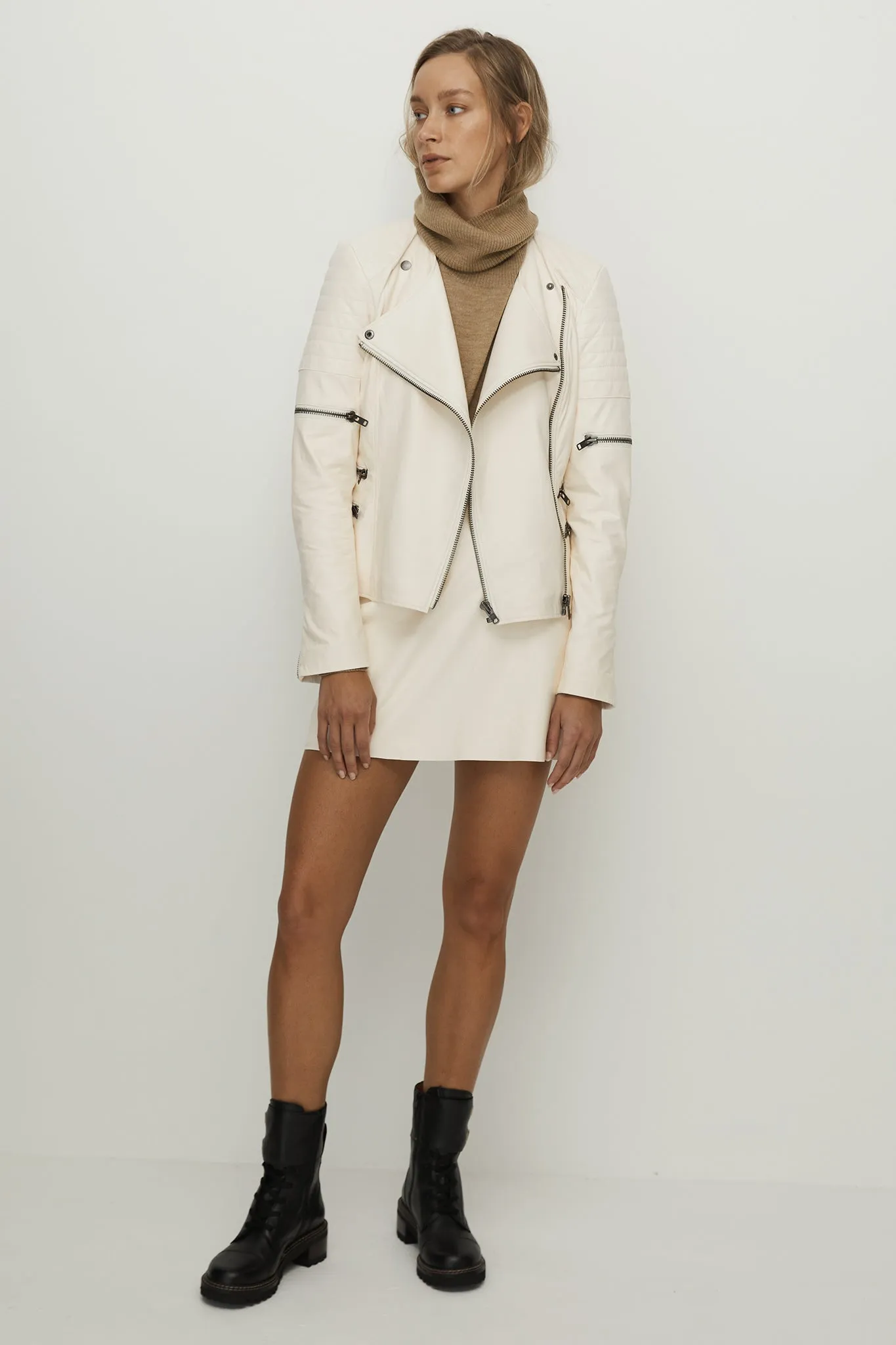 Greenwich Street Motor Jacket Seashell White Leather