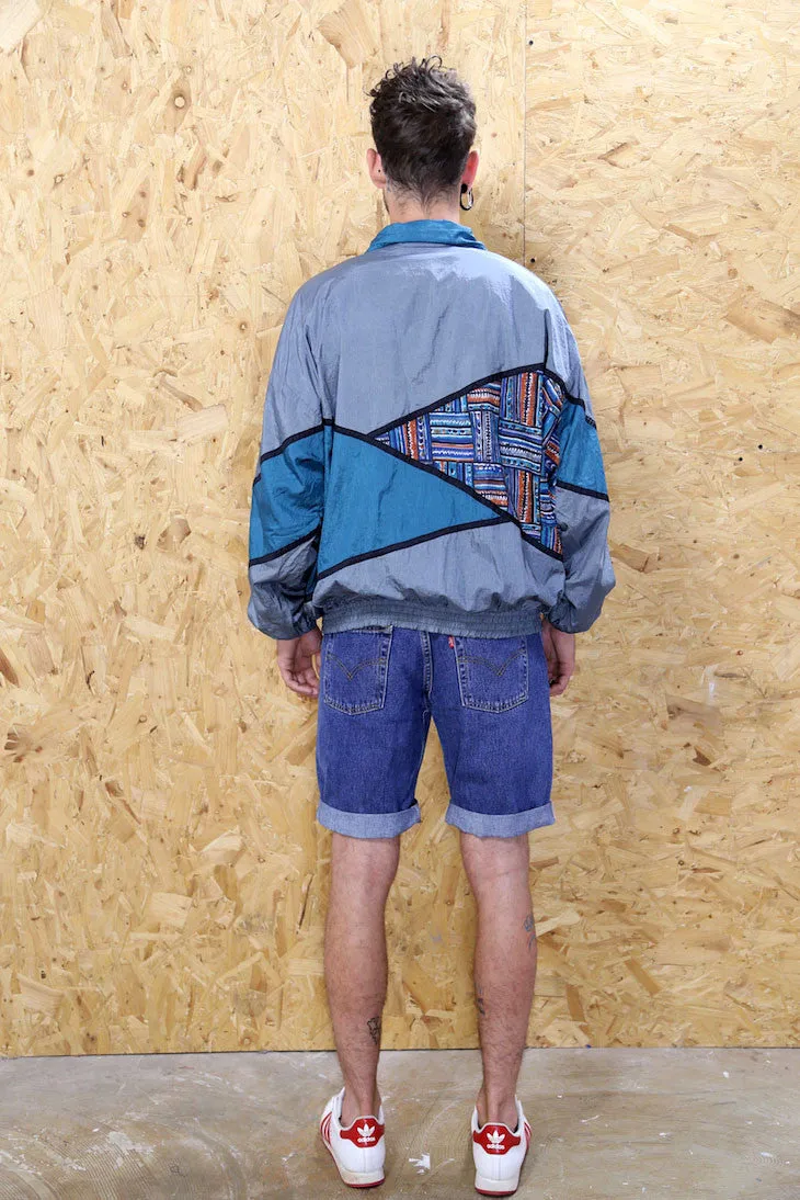 Grey Wind Breaker with Abstract Panels