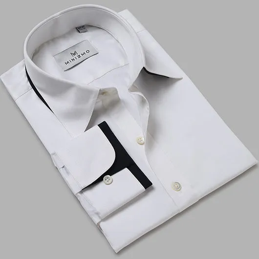 Hamilton White Dress Cotton Shirt With Black Detailing