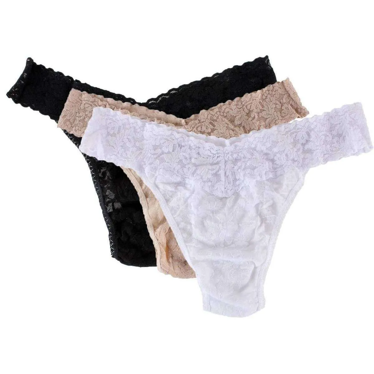 Hanky Panky Signature Lace 3 Pack Original Rise Thong - Black/White/Chai Beige