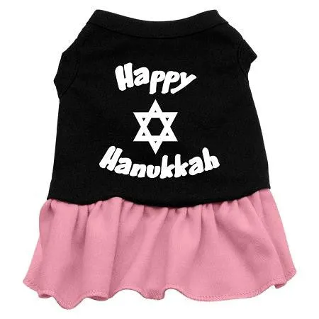 Happy Hanukkah Screen Print Dress Black with Pink Lg (14)