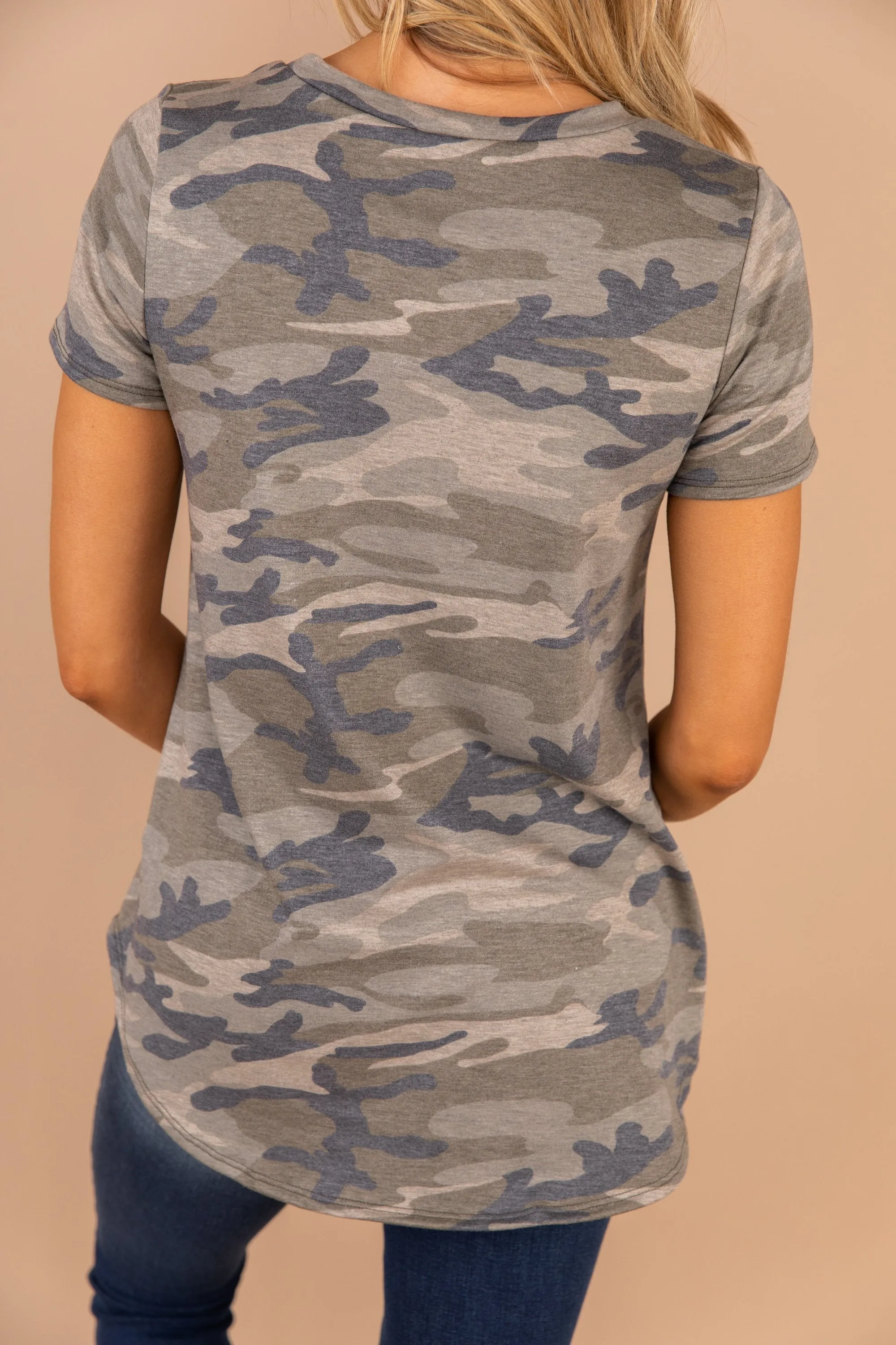 Hidden Treasures Olive Green Camo Top