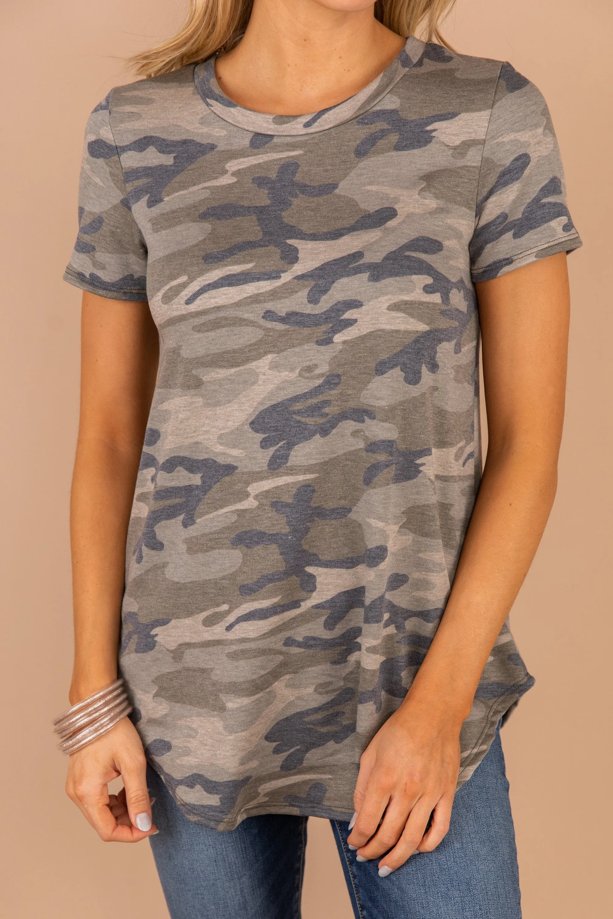 Hidden Treasures Olive Green Camo Top