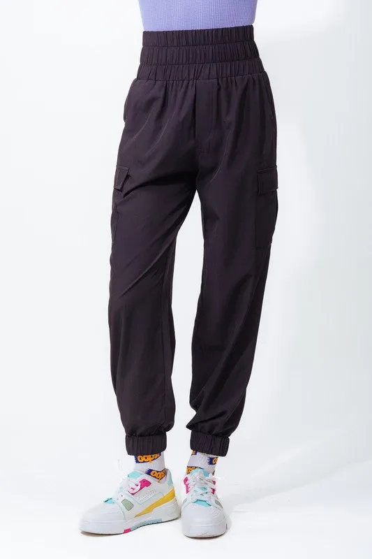 High Waisted Cargo Active Joggers w/ Pockets - Black