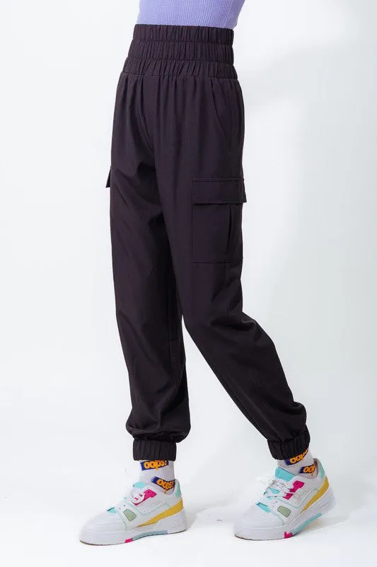 High Waisted Cargo Active Joggers w/ Pockets - Black