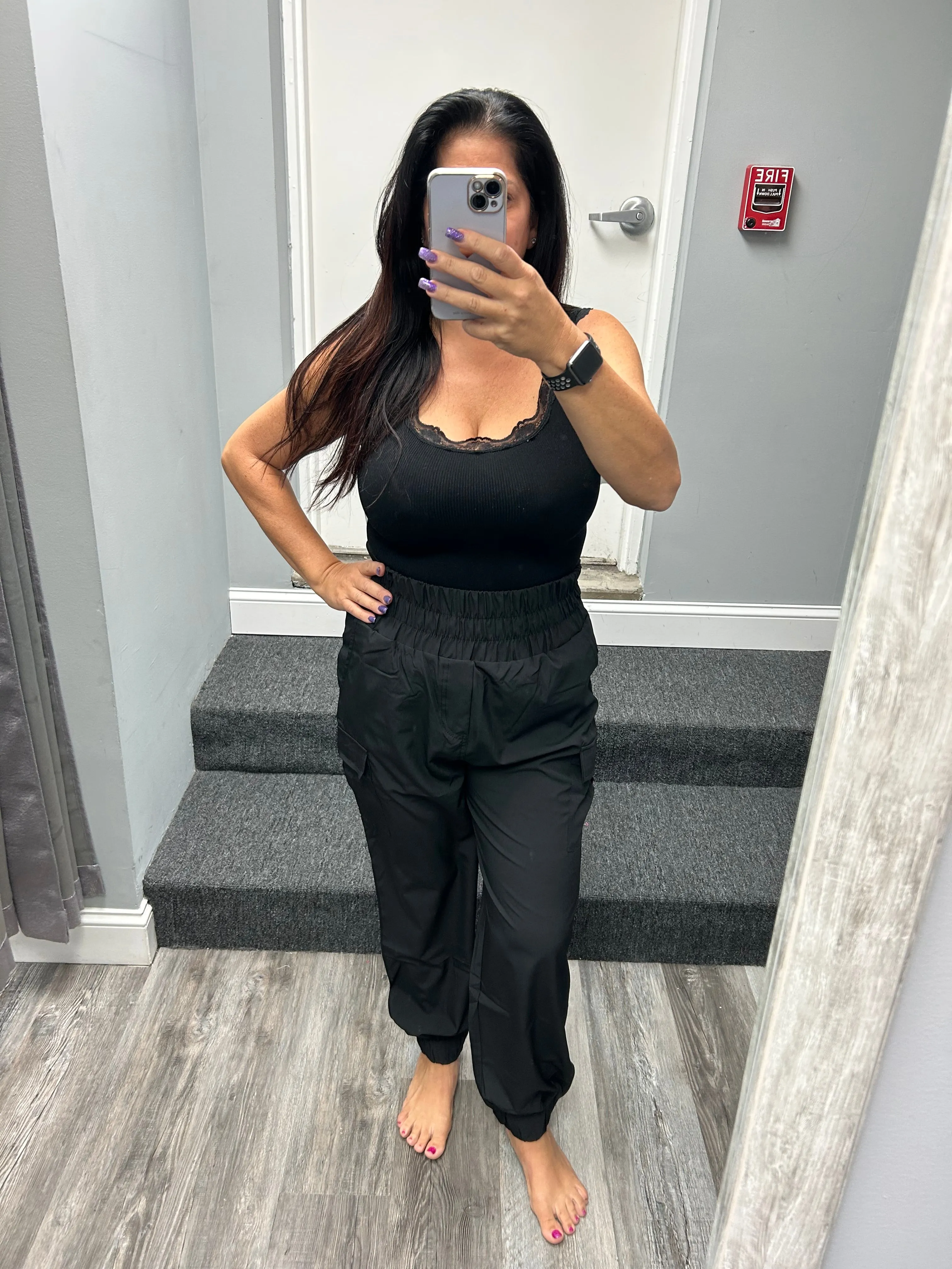 High Waisted Cargo Active Joggers w/ Pockets - Black