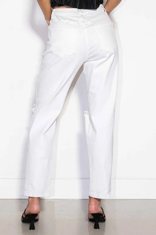 High Waisted Straight Jeans-White