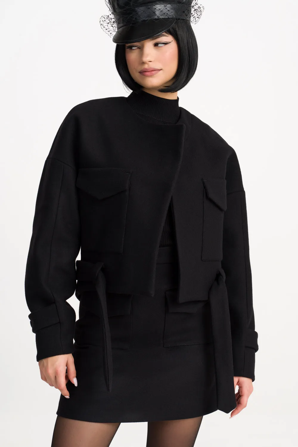 'Isabella' Black Cropped Boxy Coat