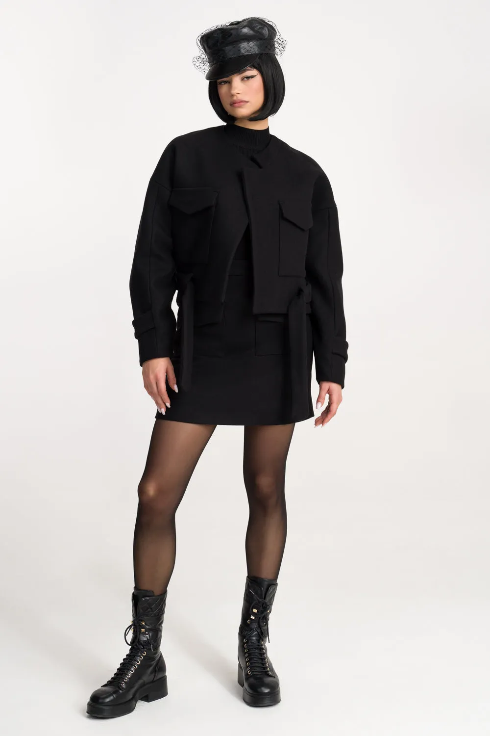 'Isabella' Black Cropped Boxy Coat