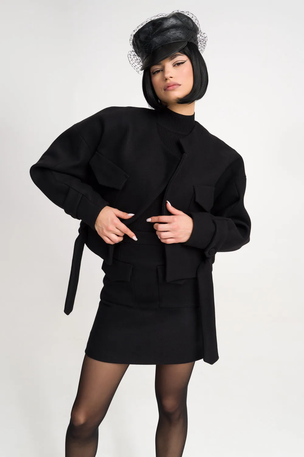 'Isabella' Black Cropped Boxy Coat