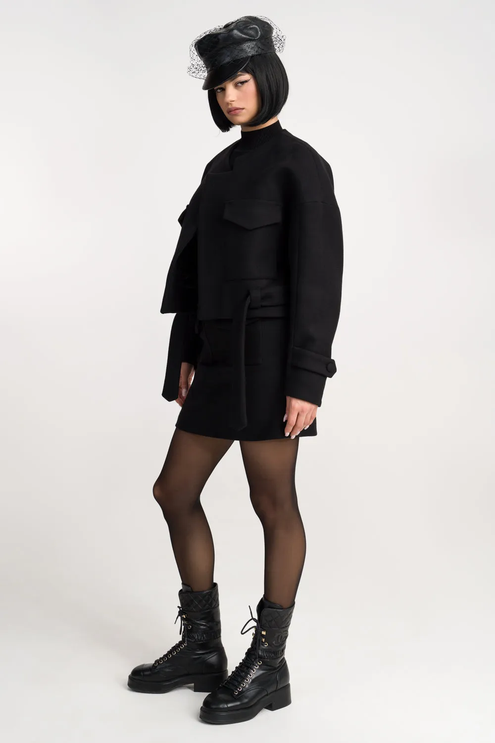 'Isabella' Black Cropped Boxy Coat