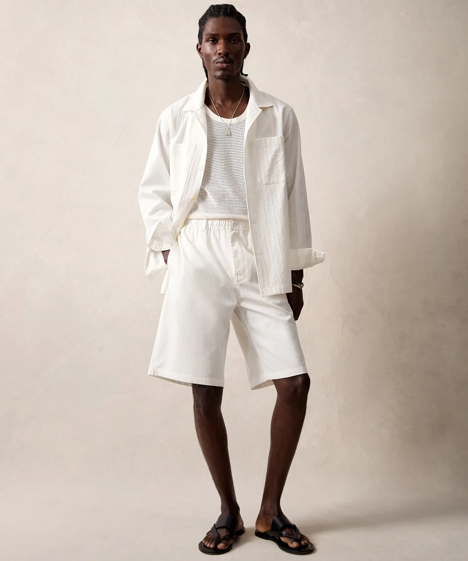 Italian Textured Overshirt in White