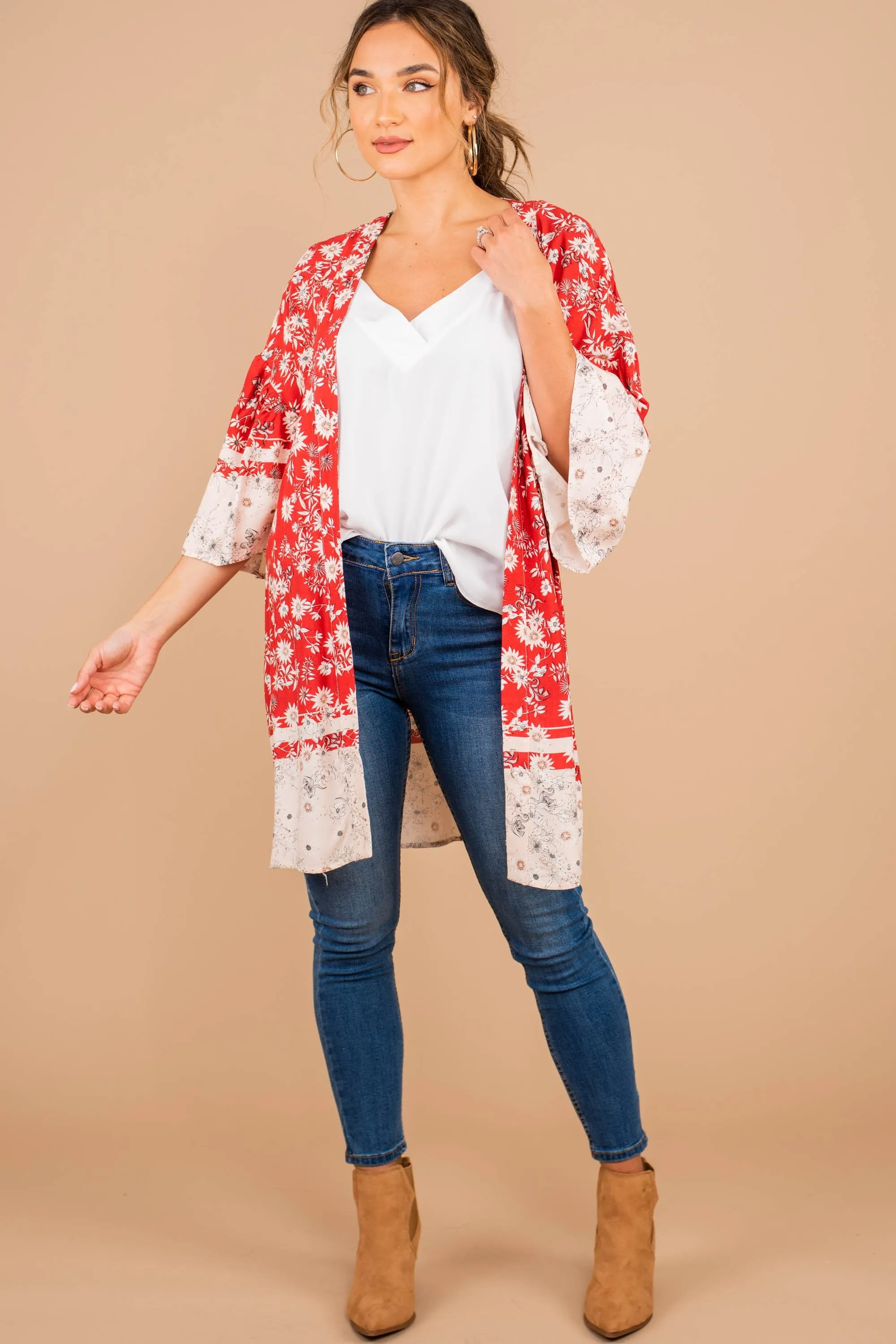 It's Your Day Rust Orange Floral Kimono