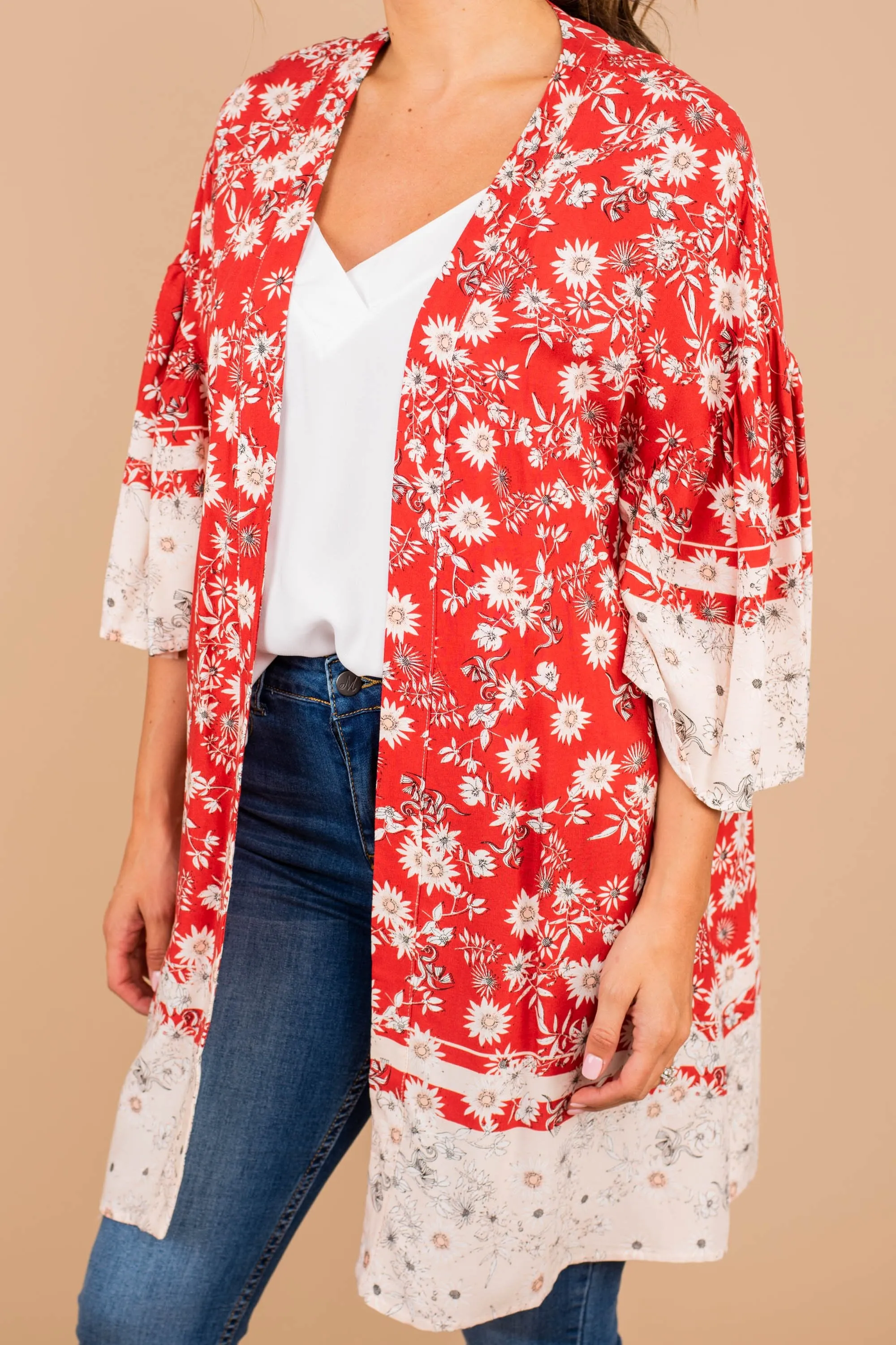 It's Your Day Rust Orange Floral Kimono